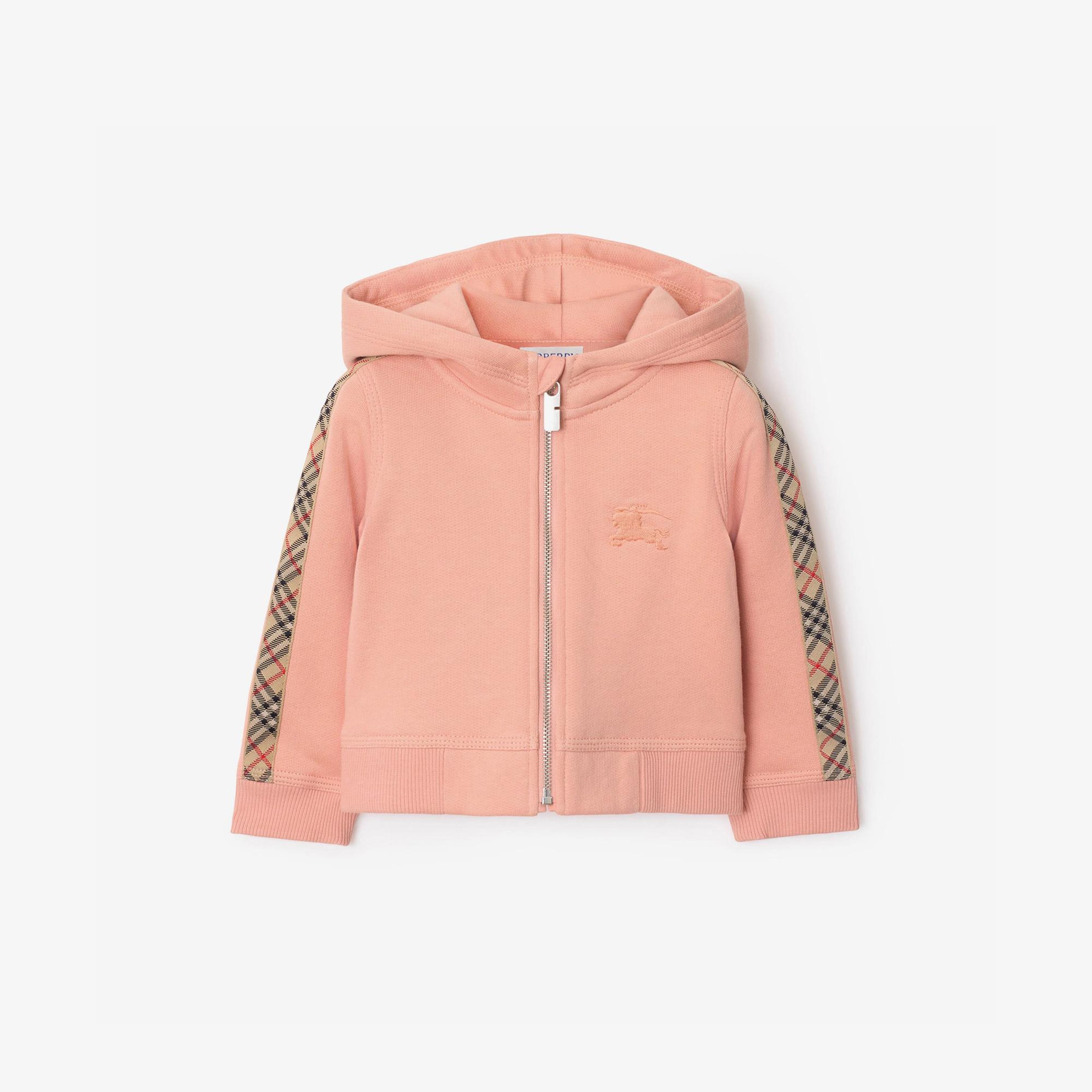 Burberry Elin Check Trim Cotton Çocuk Pembe Hoodie