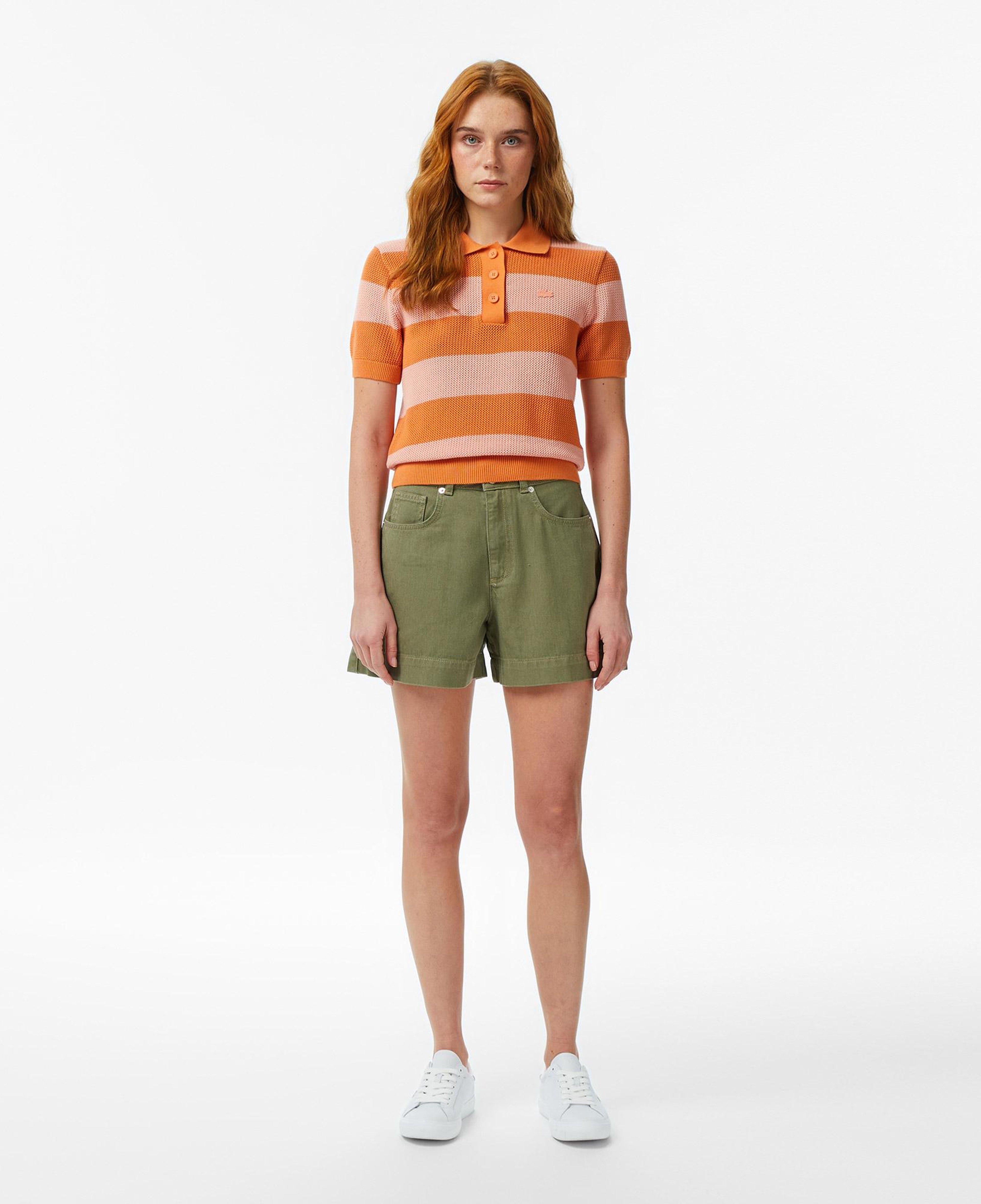 Lacoste Kadın Regular Fit Kısa Kollu Polo Yaka Çizgili Turuncu Bluz