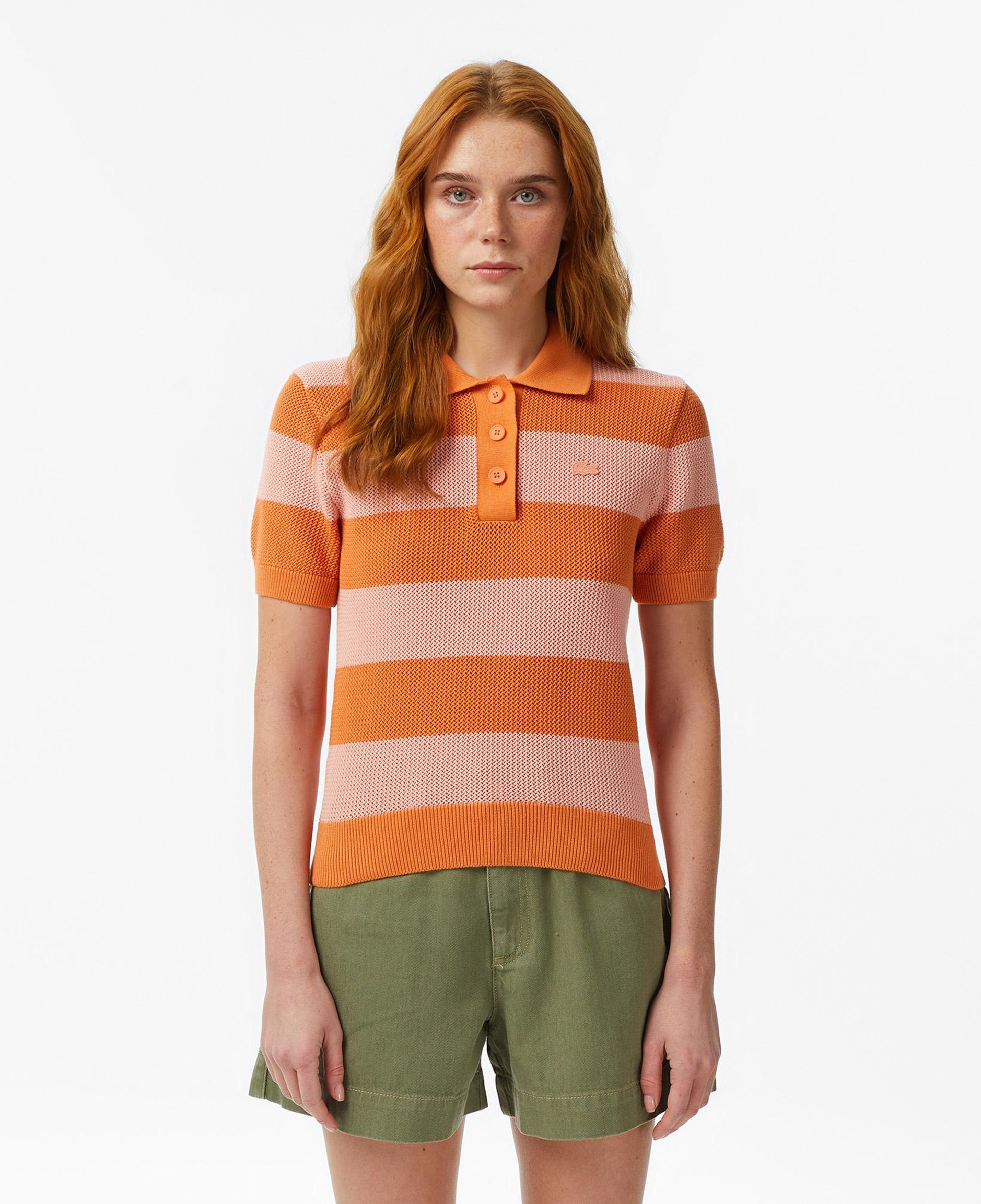 Lacoste Kadın Regular Fit Kısa Kollu Polo Yaka Çizgili Turuncu Bluz
