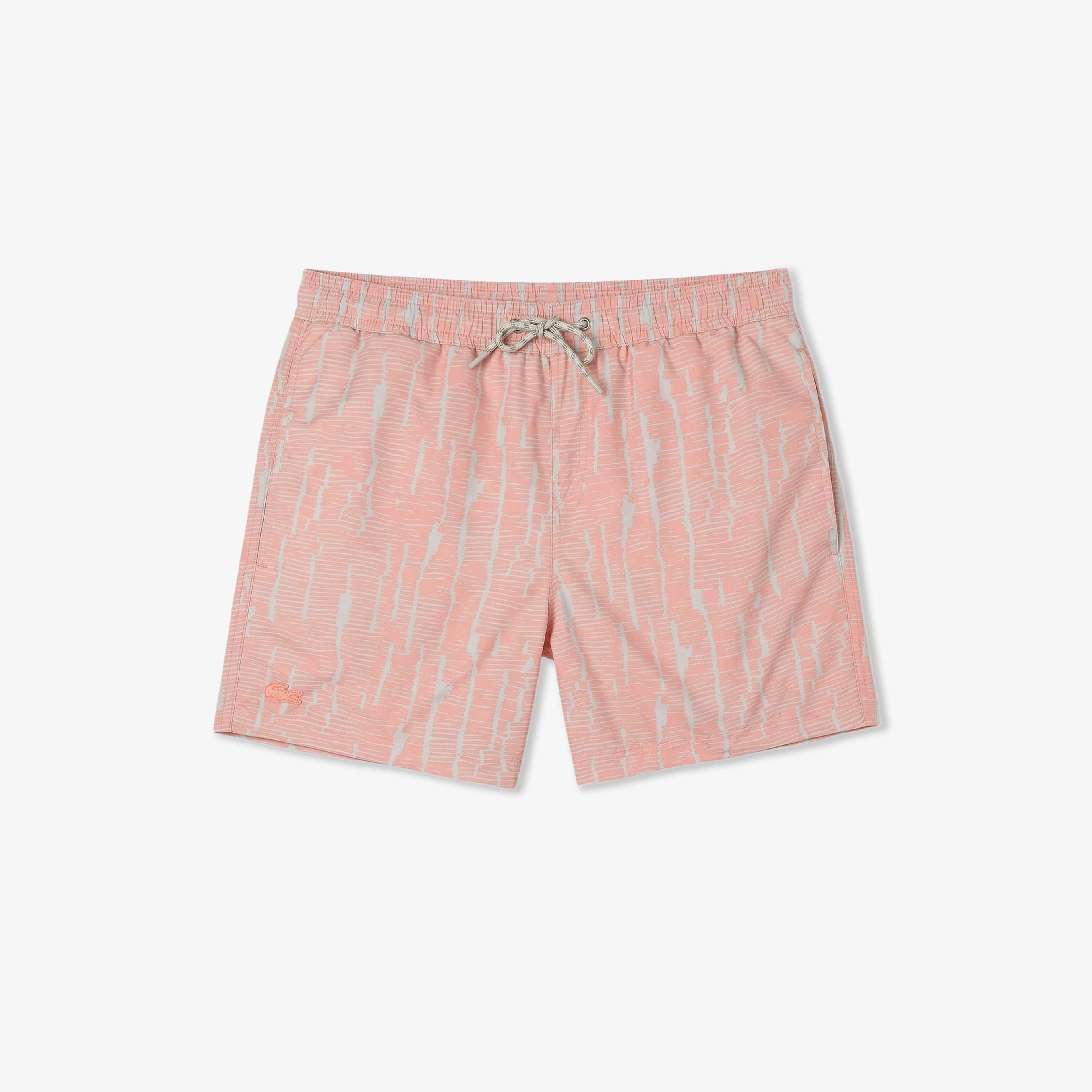 Erkek Regular Fit Desenli Pembe Deniz Şortu