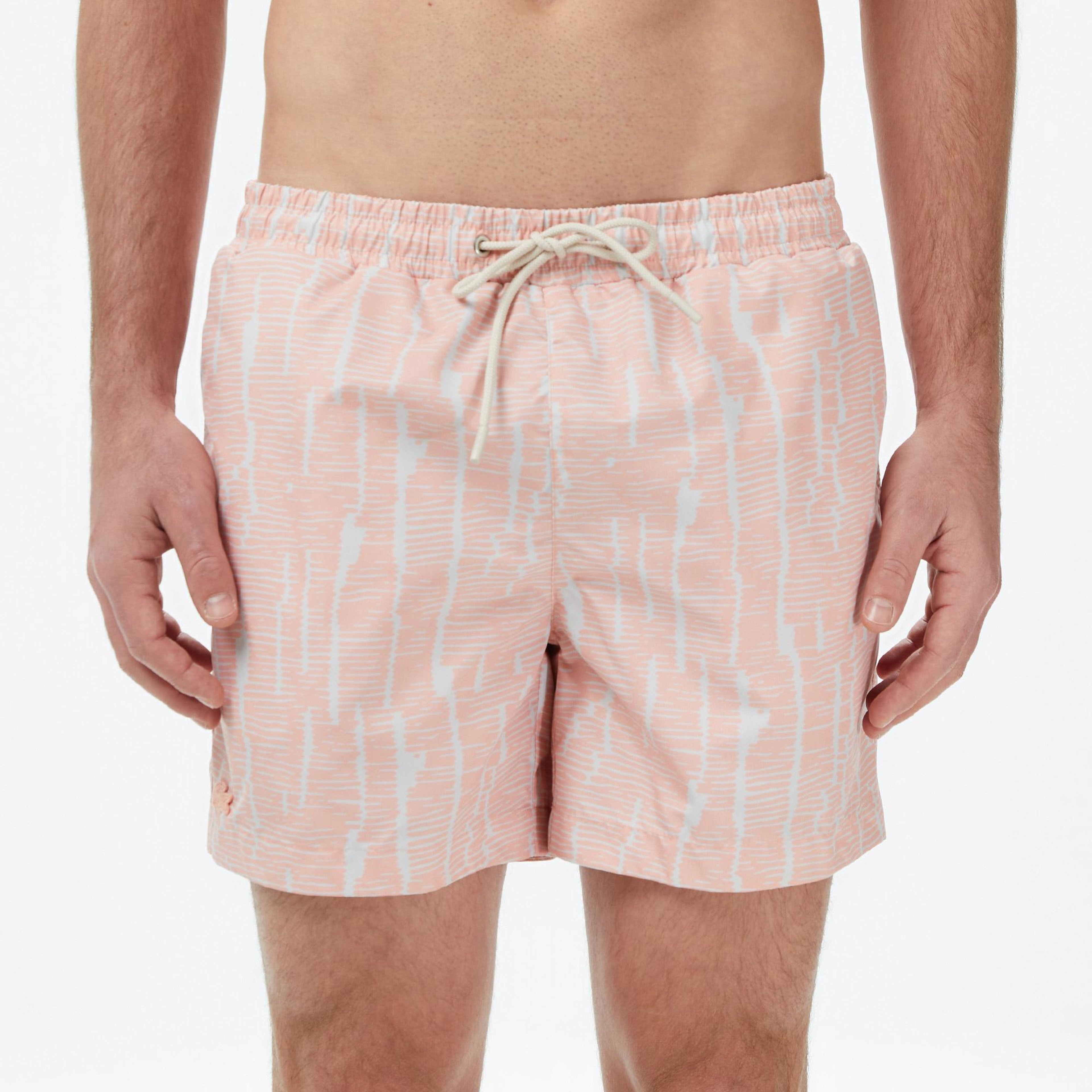 Erkek Regular Fit Desenli Pembe Deniz Şortu