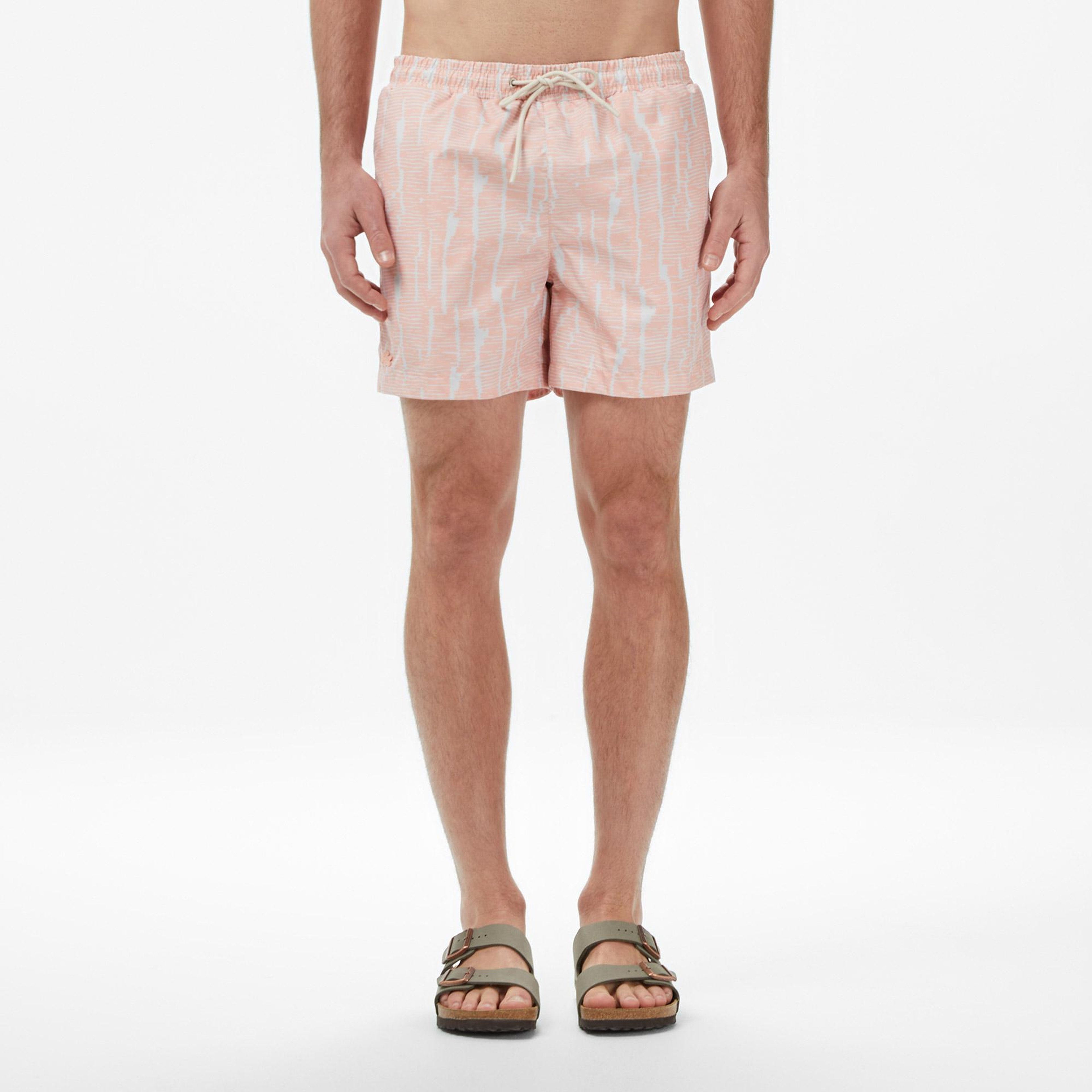 Erkek Regular Fit Desenli Pembe Deniz Şortu