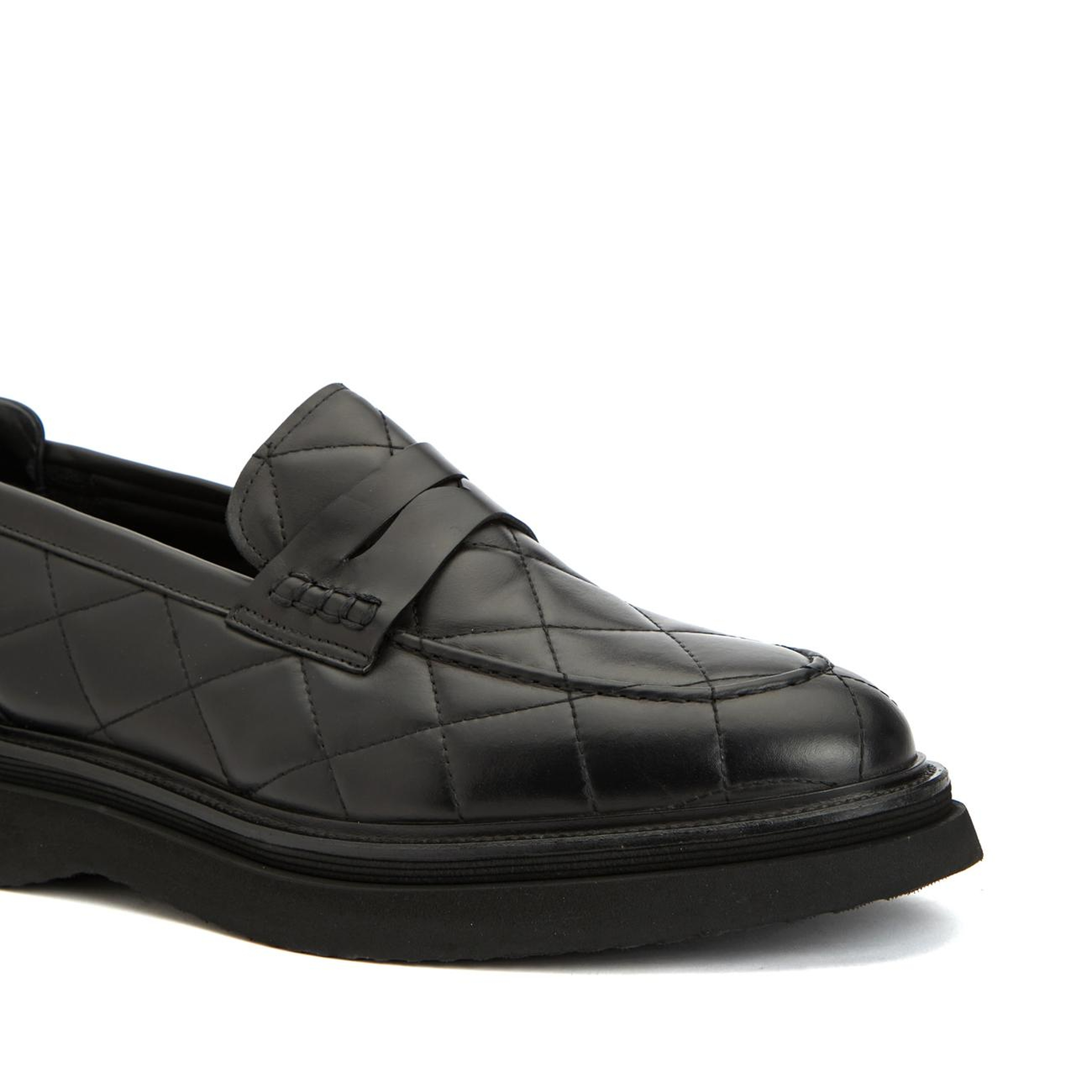 Divarese Erkek Siyah Dikiş Detaylı Deri Loafer
