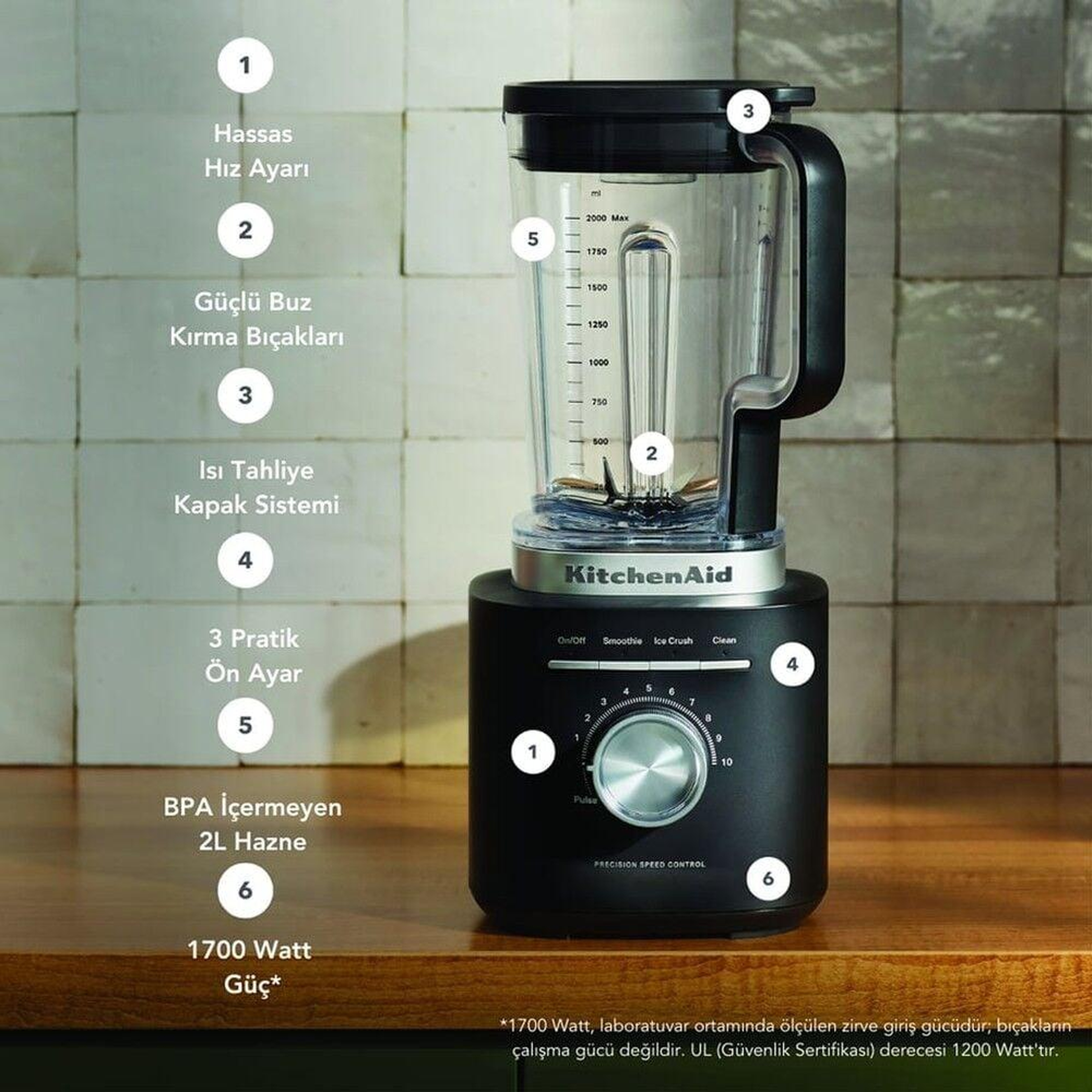 Kitchenaid 5KSB2073EBM Pure Power 2 Litre Smoothie Blender - Matte Black
