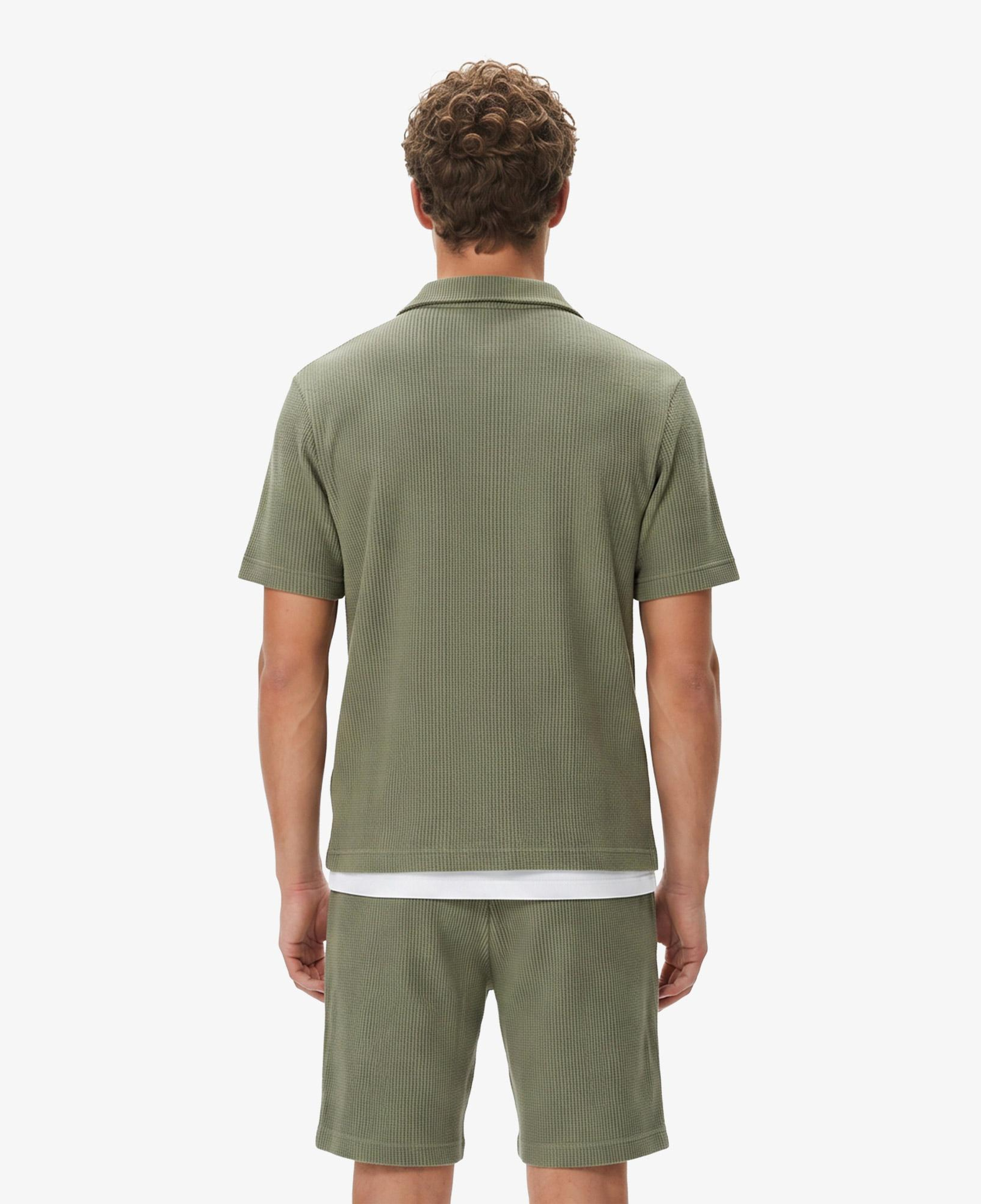 Erkek Relaxed Fit Kısa Kollu Çizgili Haki Gömlek
