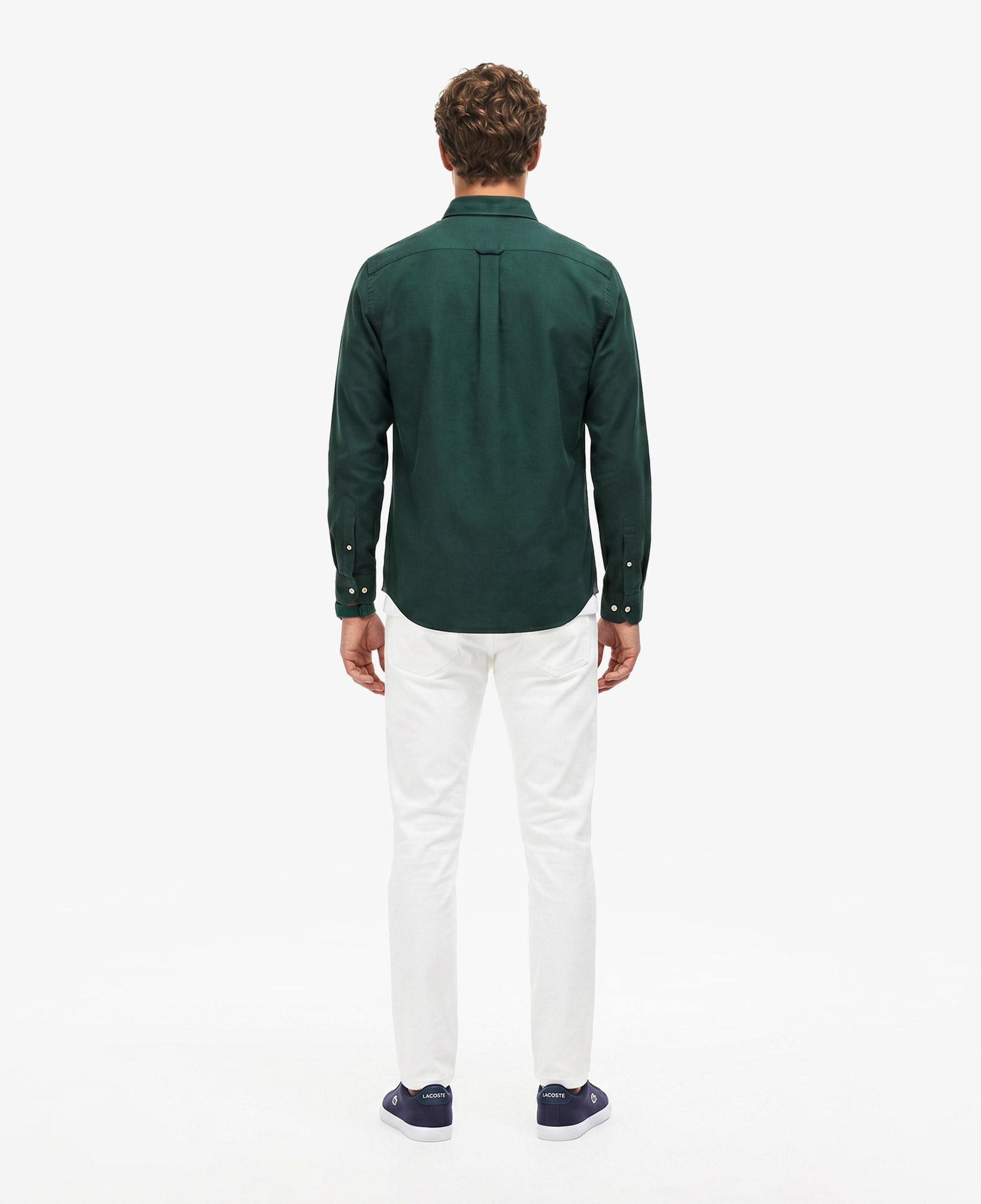Erkek Slim Fit Düğmeli Yaka Koyu Yeşil Gömlek