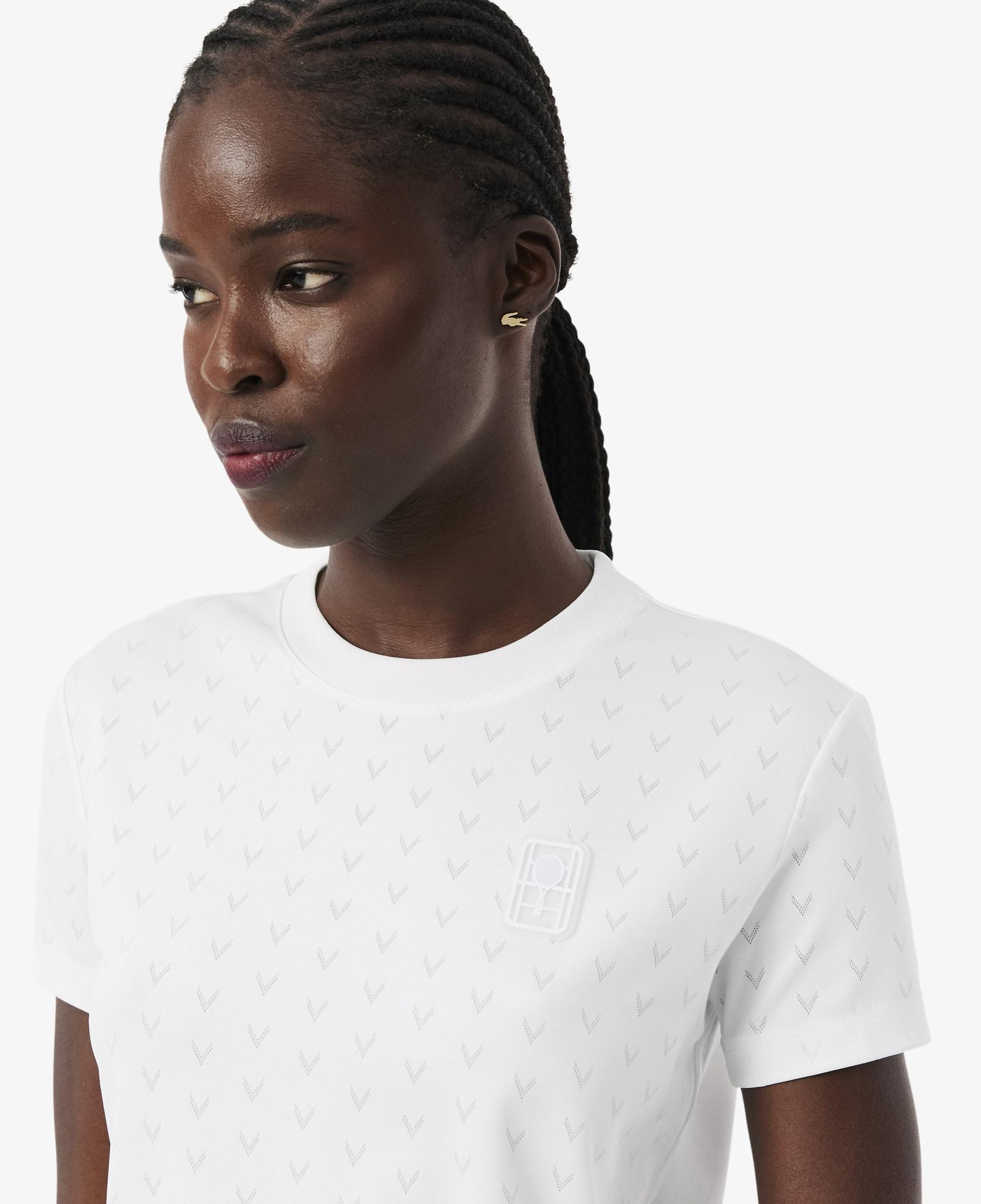 Kadın Slim Fit Bisiklet Yaka Desenli Beyaz T-Shirt