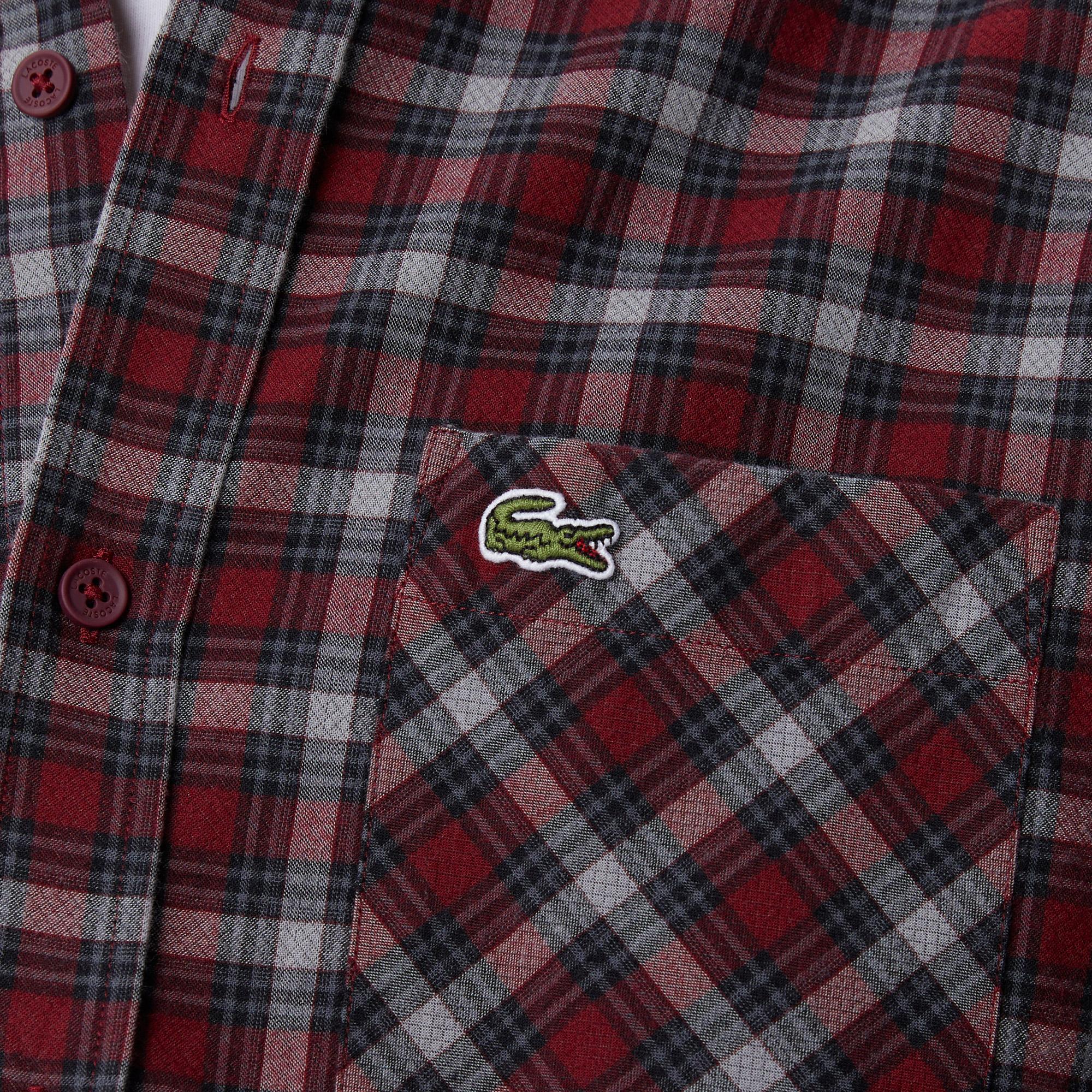 Erkek Regular Fit Ekose Bordo Gömlek