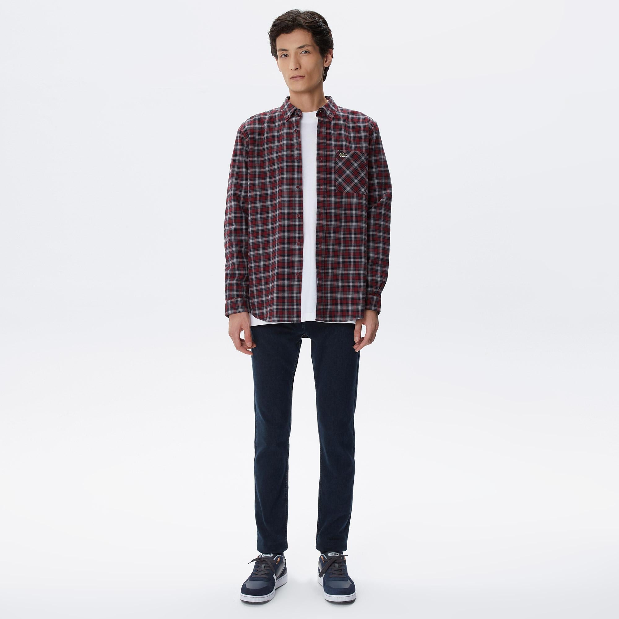 Erkek Regular Fit Ekose Bordo Gömlek