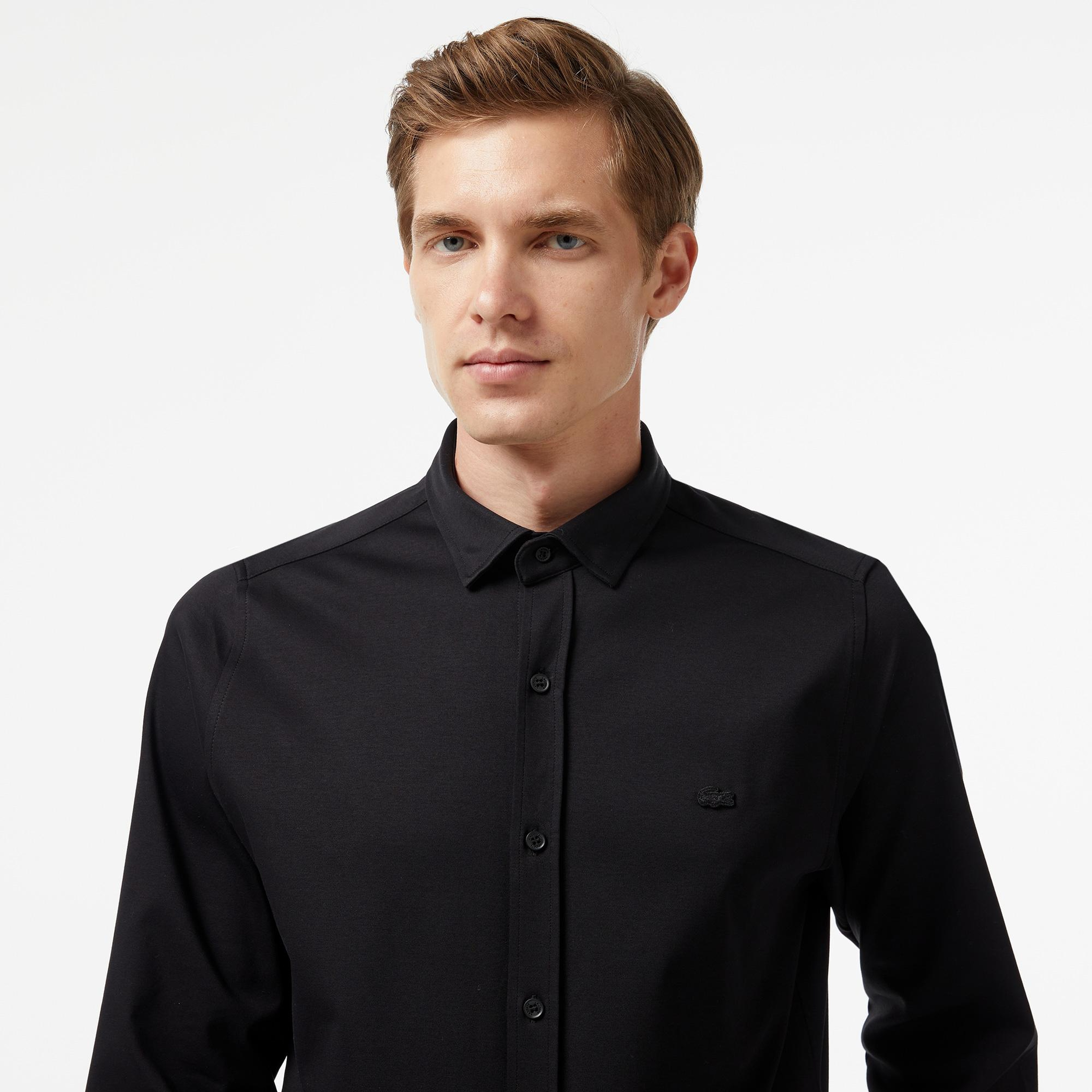 Erkek Slim Fit Siyah Gömlek