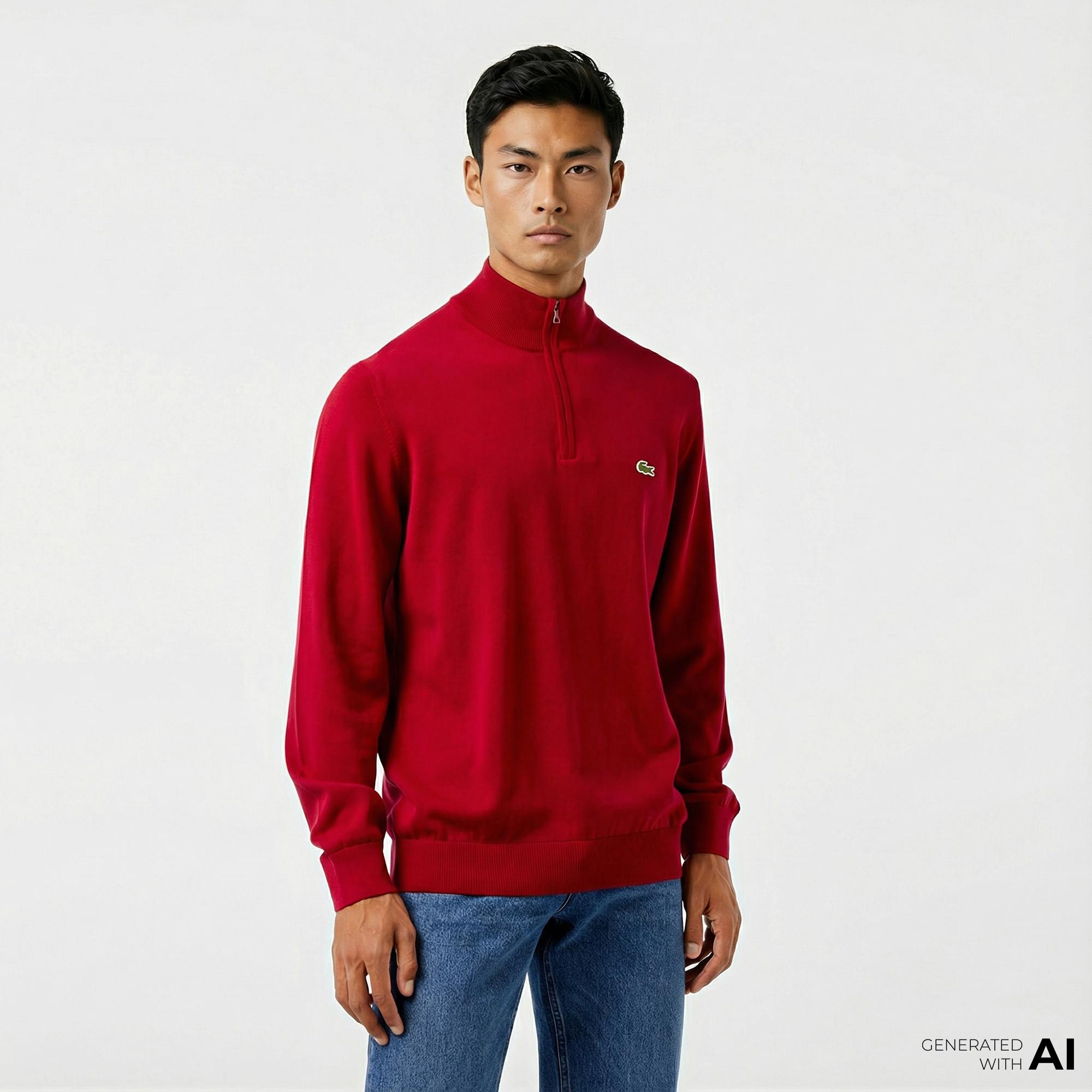 Lacoste Erkek Regular Fit Yarım Fermuarlı Kırmızı Kazak