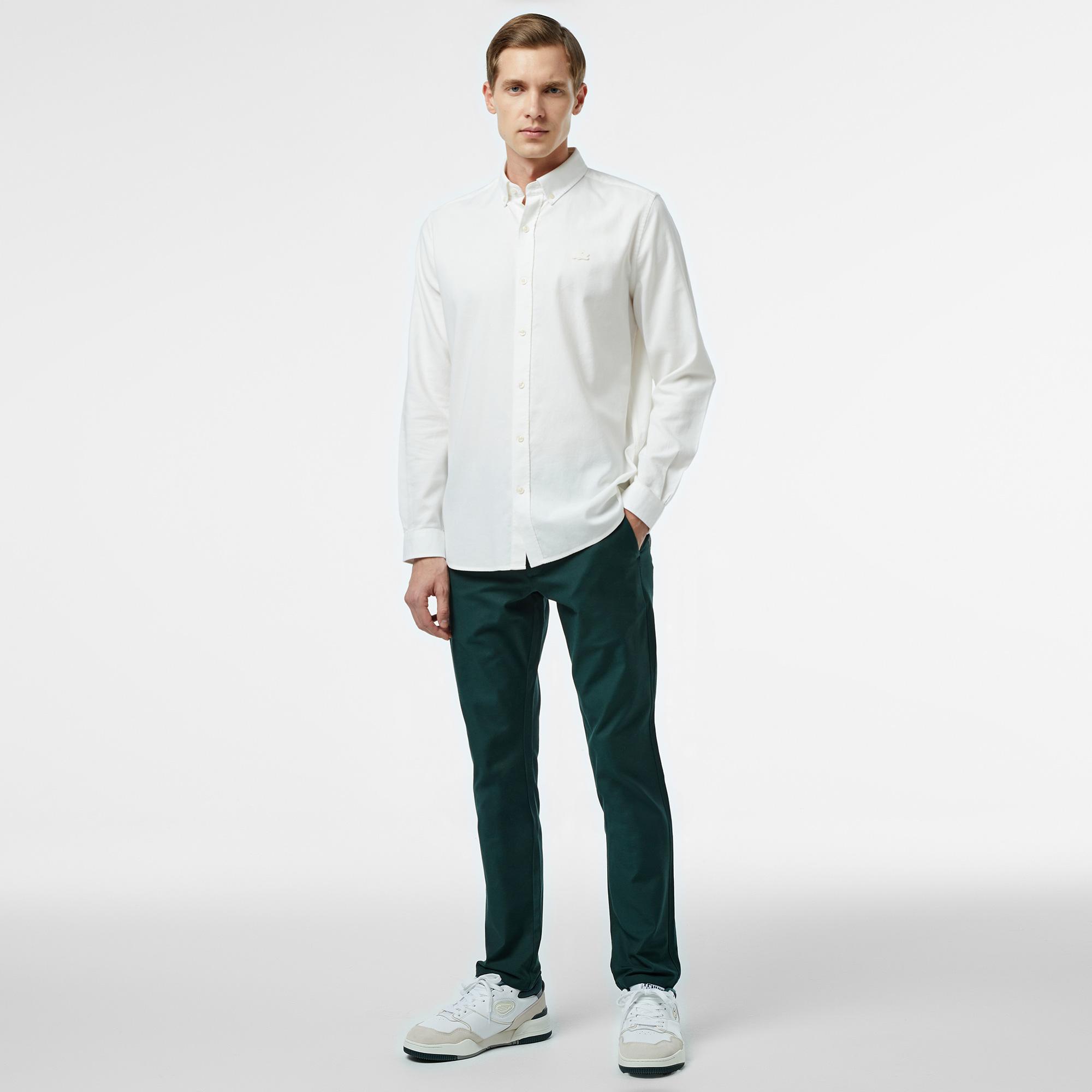 Erkek Slim Fit Chino Koyu Yeşil Pantolon