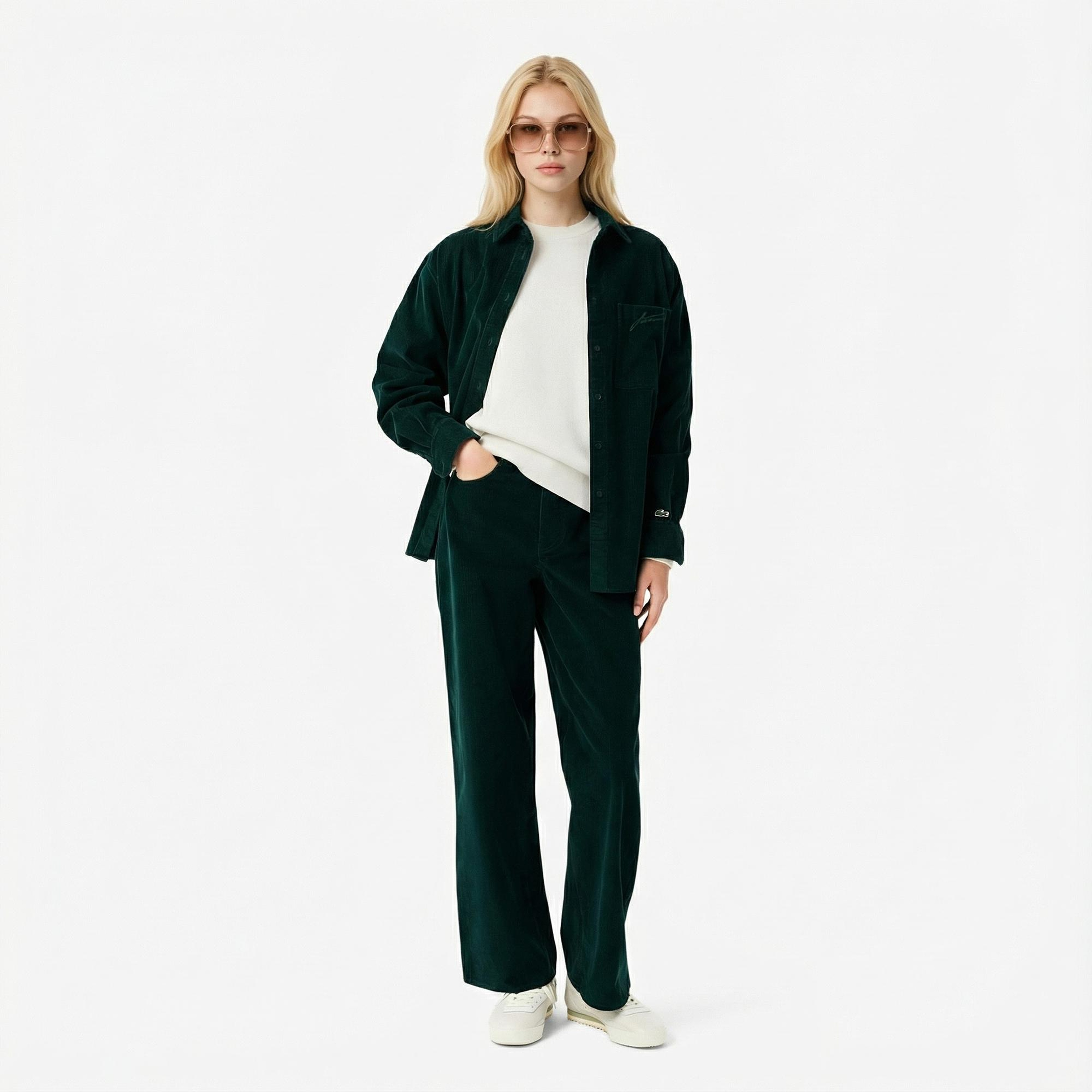 Lacoste Kadın Relaxed Fit Bisiklet Yaka Beyaz Kazak