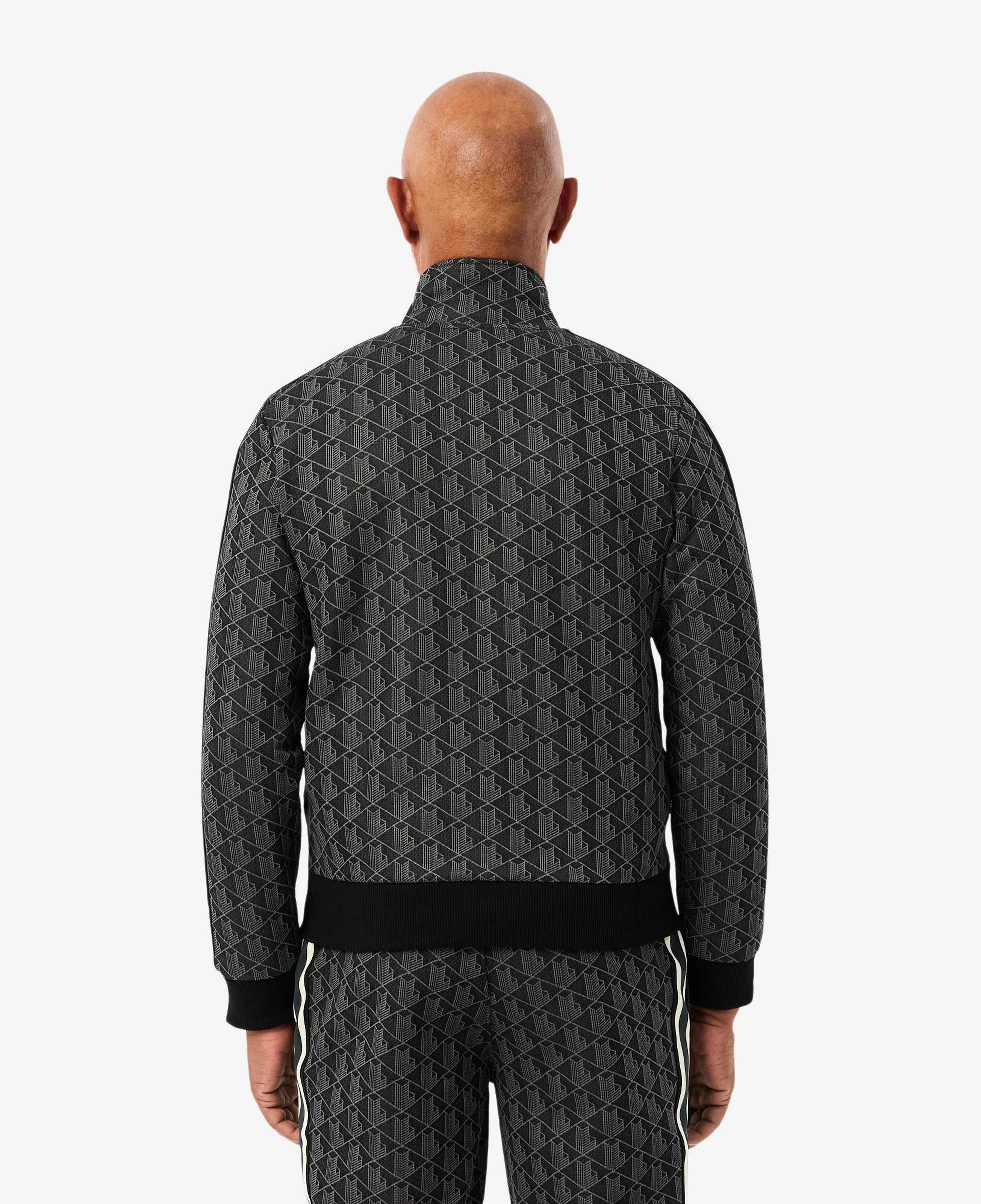 Erkek Regular Fit Fermuarlı Monogram Siyah Sweatshirt