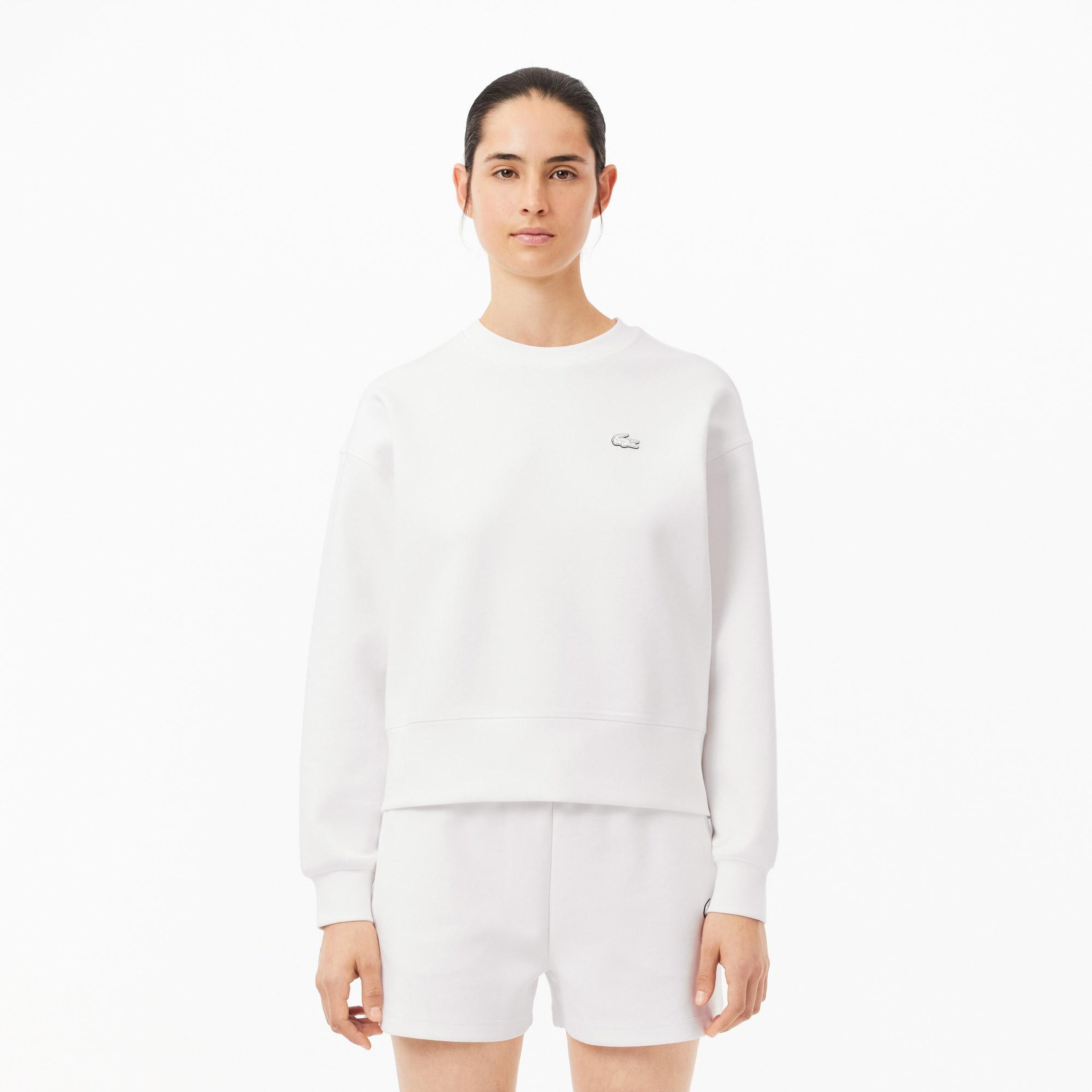 Kadın Oversize Fit Bisiklet Yaka Beyaz Sweatshirt