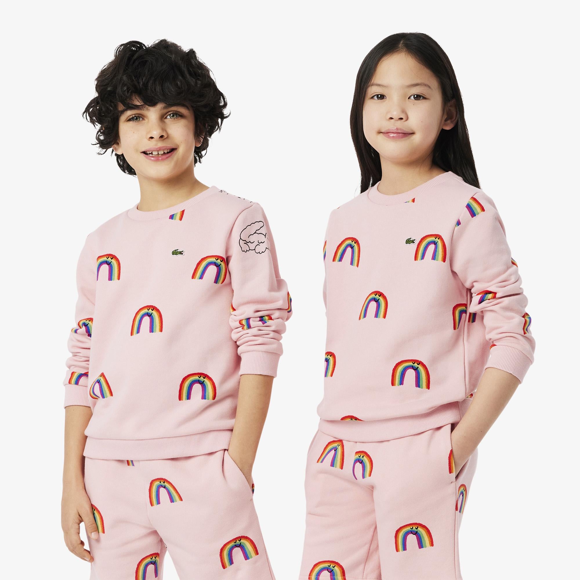 Çocuk Bisiklet Yaka Desenli Pembe Sweatshirt