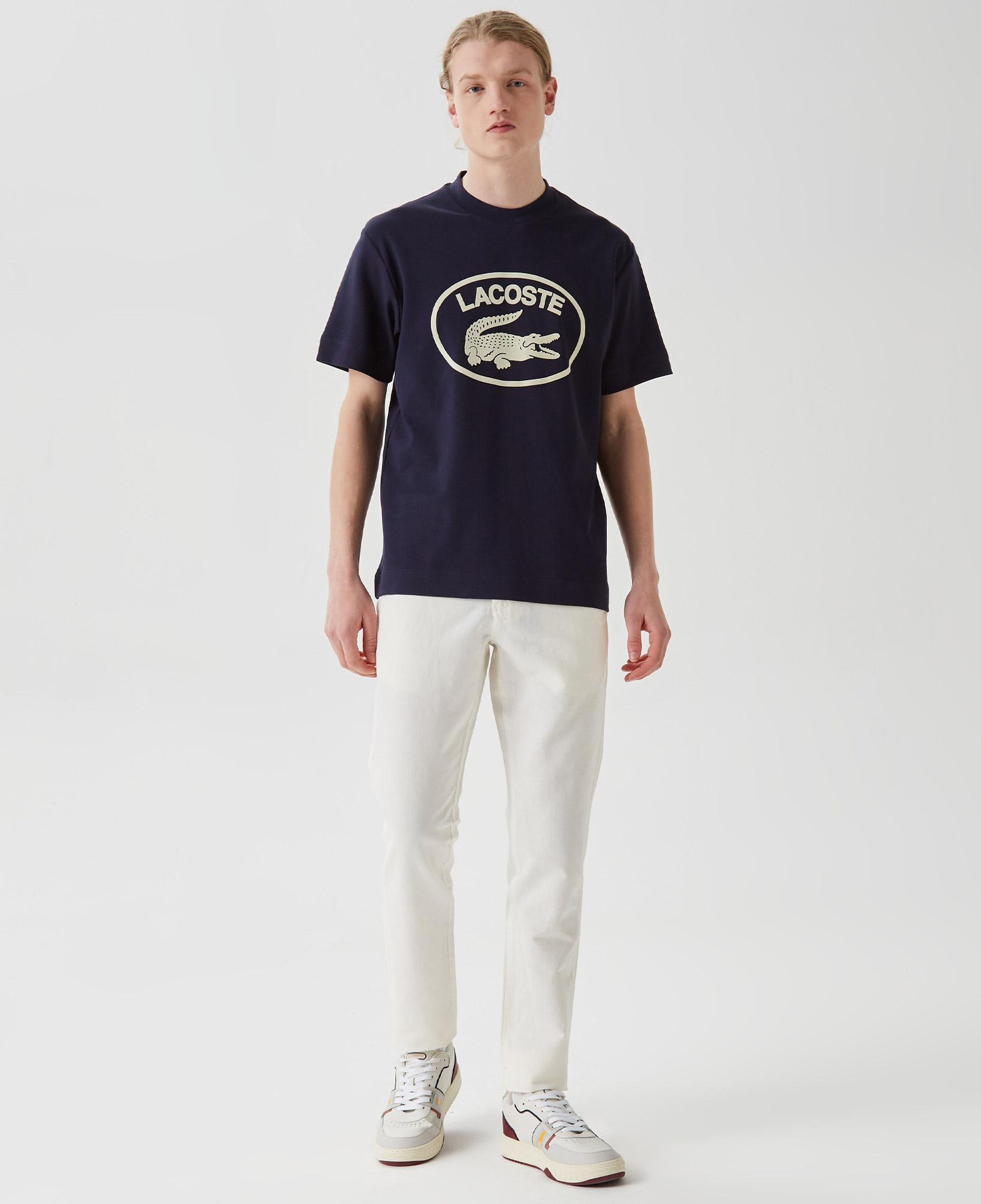 Erkek Relaxed Fit Bisiklet Yaka Baskılı Lacivert T-Shirt