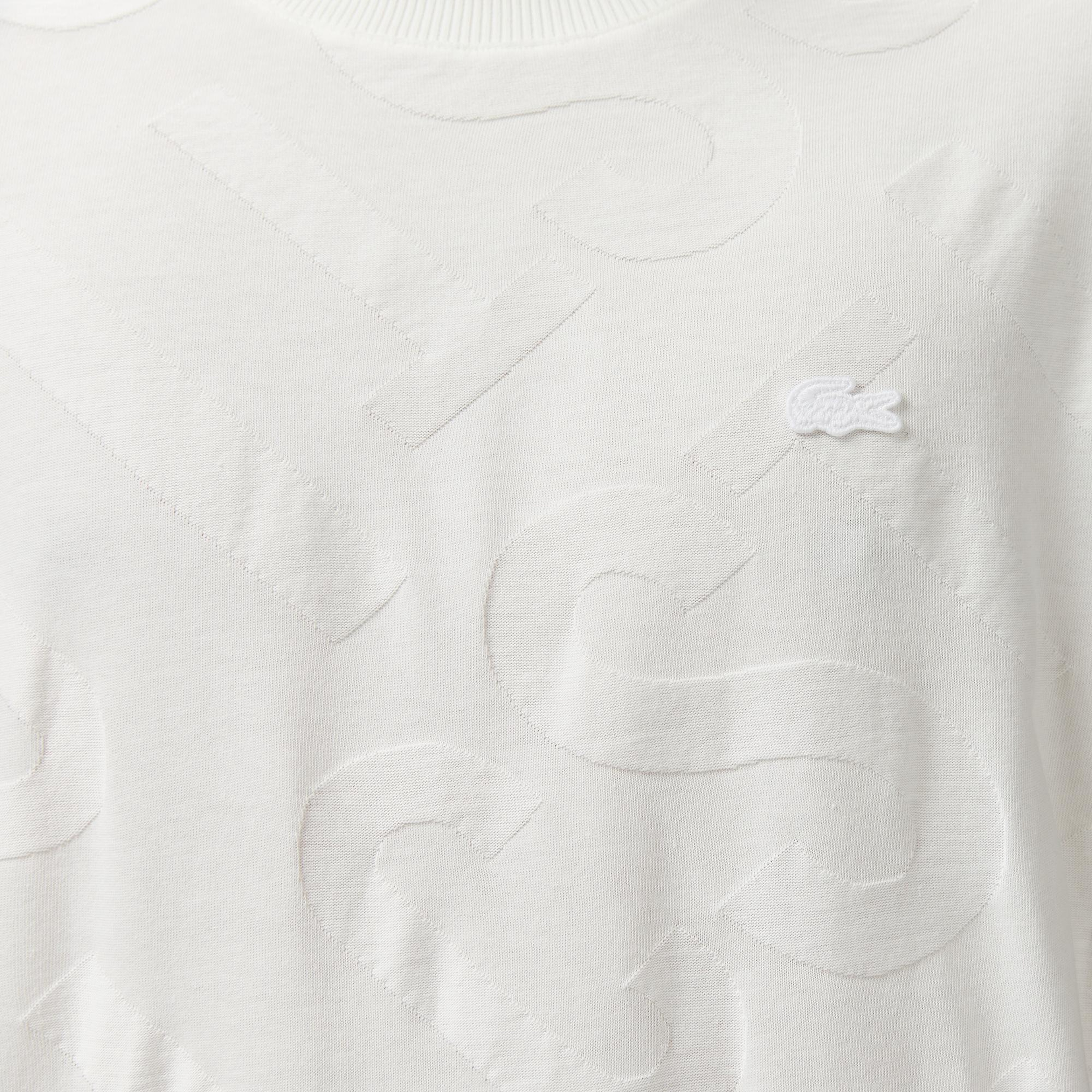 Erkek Bisiklet Yaka Desenli Beyaz T-Shirt