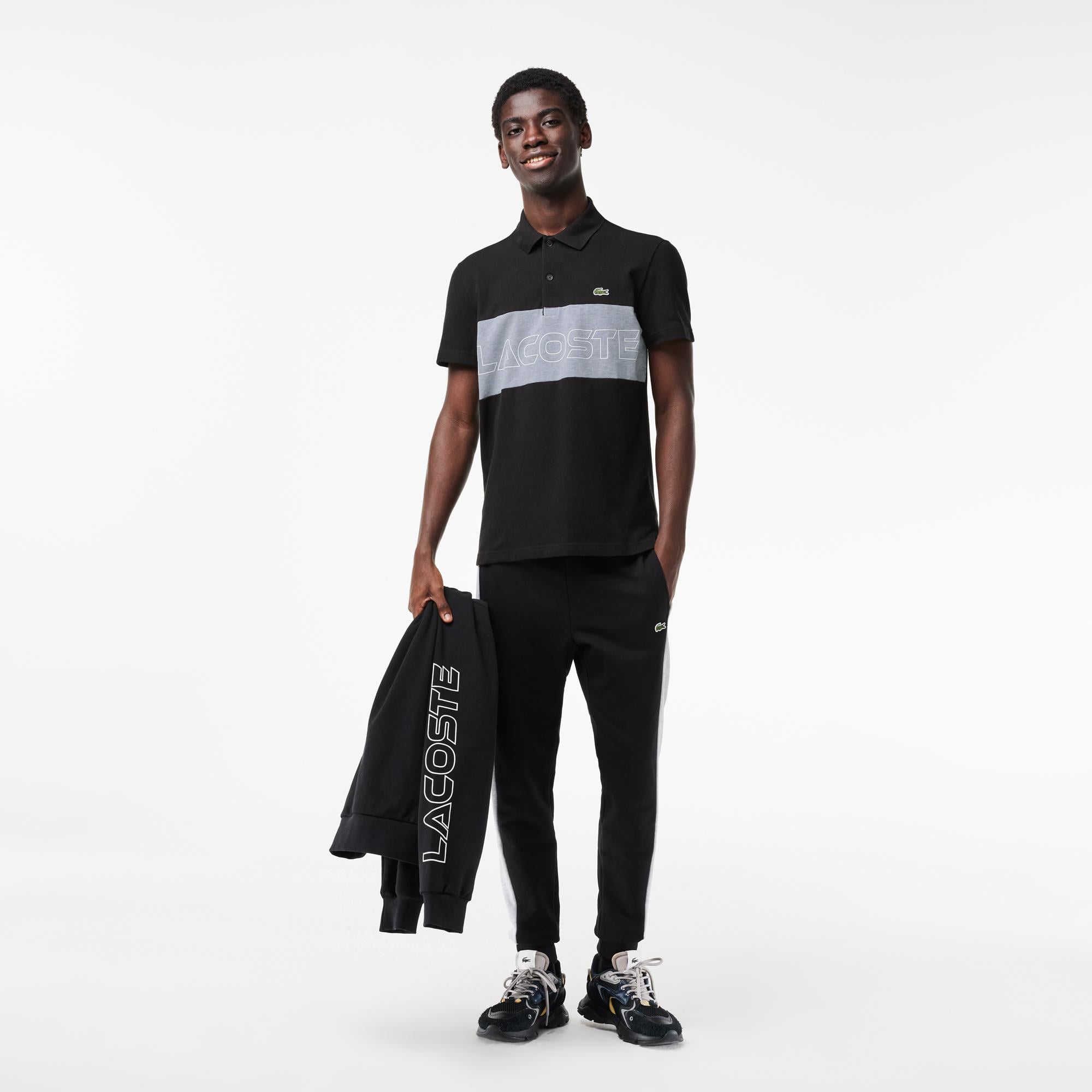 Erkek Regular Fit Renk Bloklu Siyah Polo