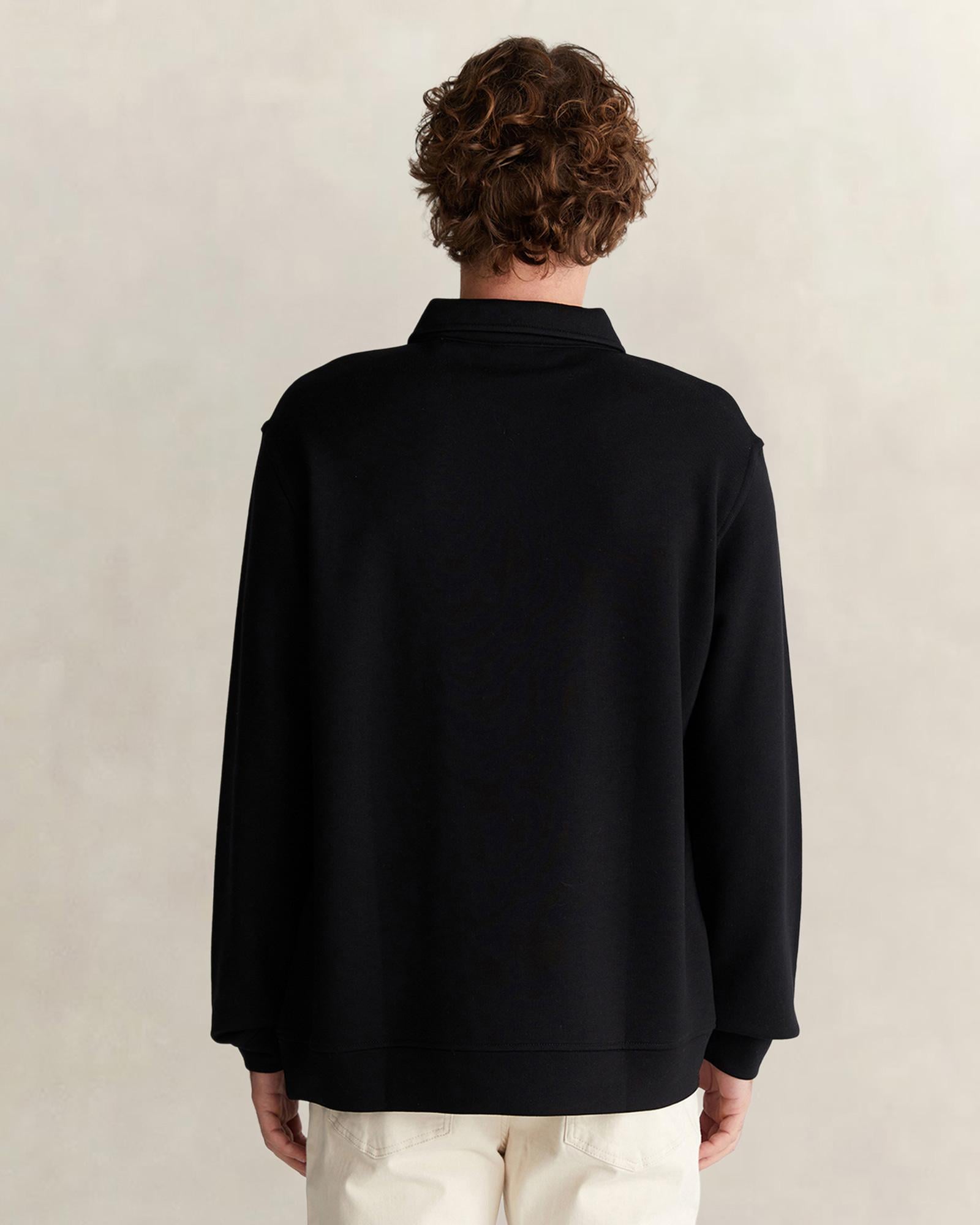 GANT Erkek Siyah Relaxed Fit Yarım Fermuarlı Logolu Sweatshirt