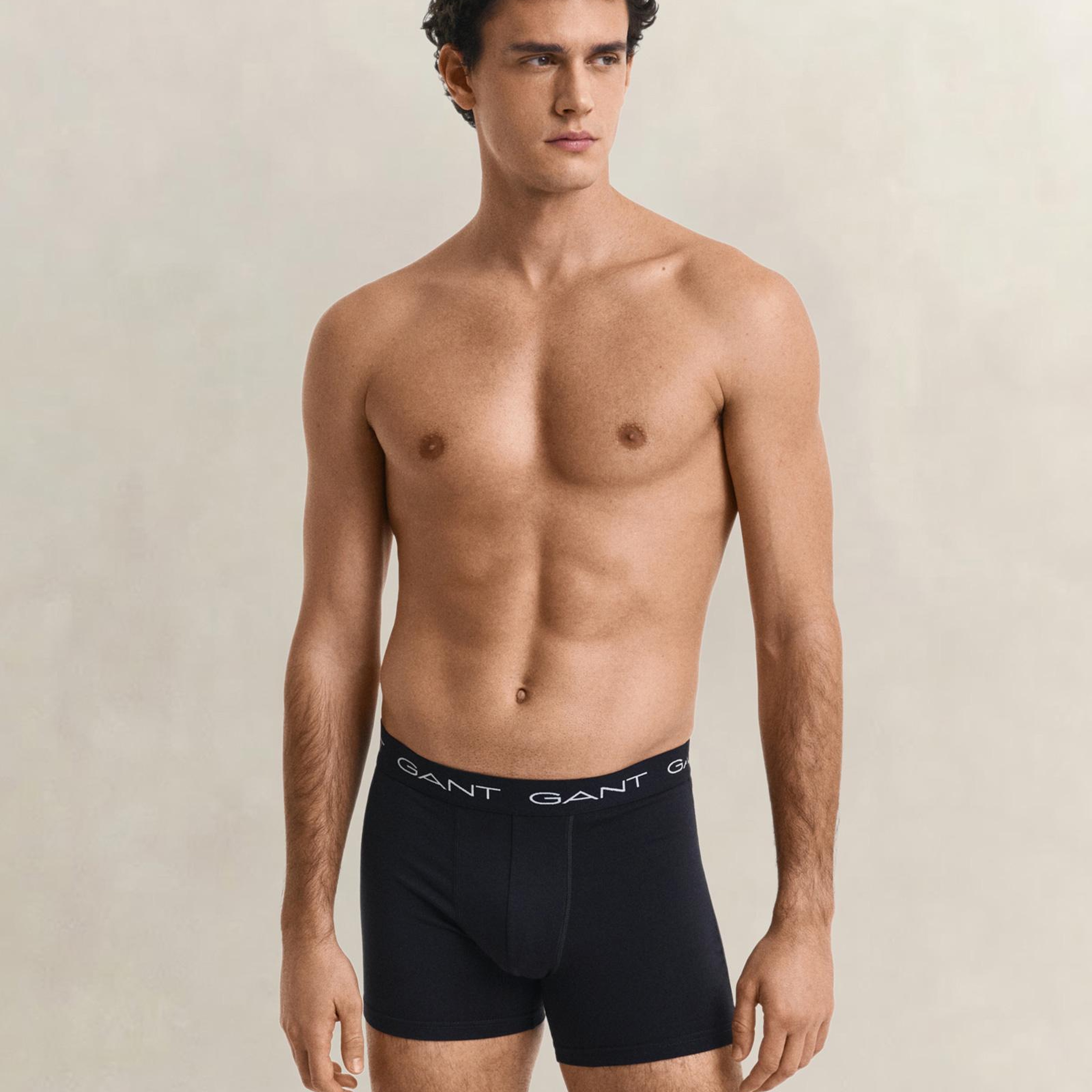 GANT Erkek Siyah Slim Fit Logolu 3'lü Boxer