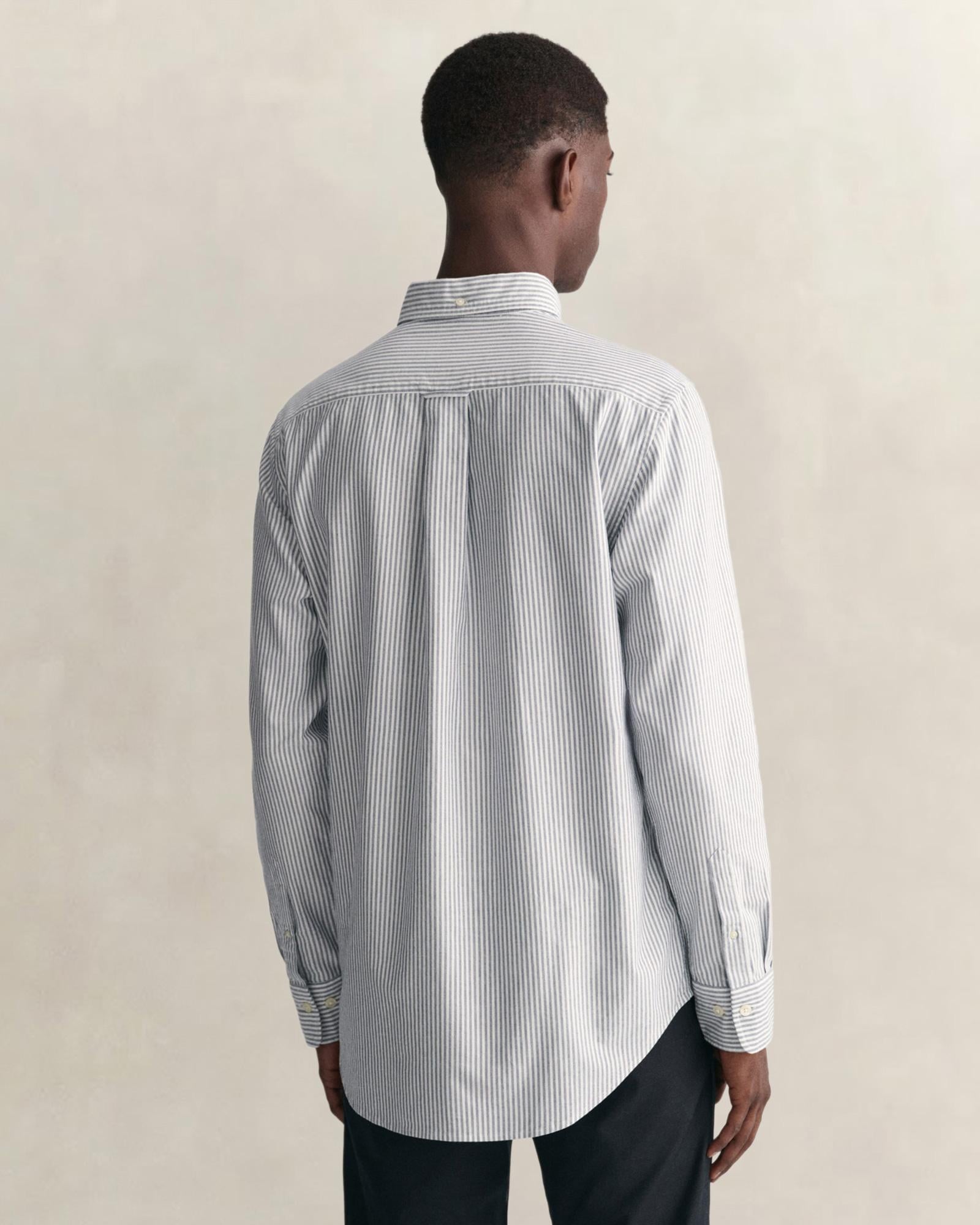 GANT Erkek Mavi Regular Fit Düğmeli Yaka Çizgili Oxford Gömlek