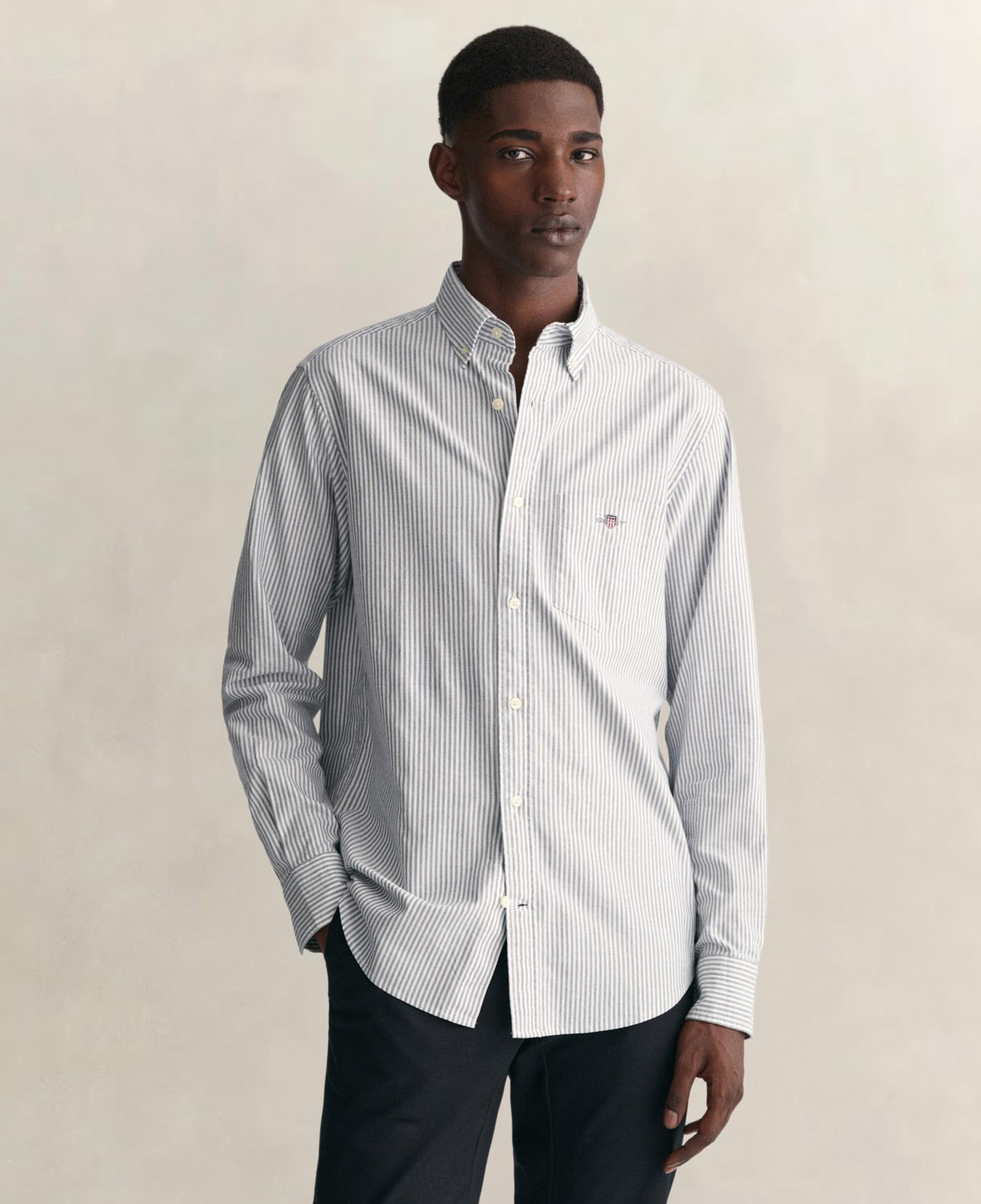 GANT Erkek Mavi Regular Fit Düğmeli Yaka Çizgili Oxford Gömlek