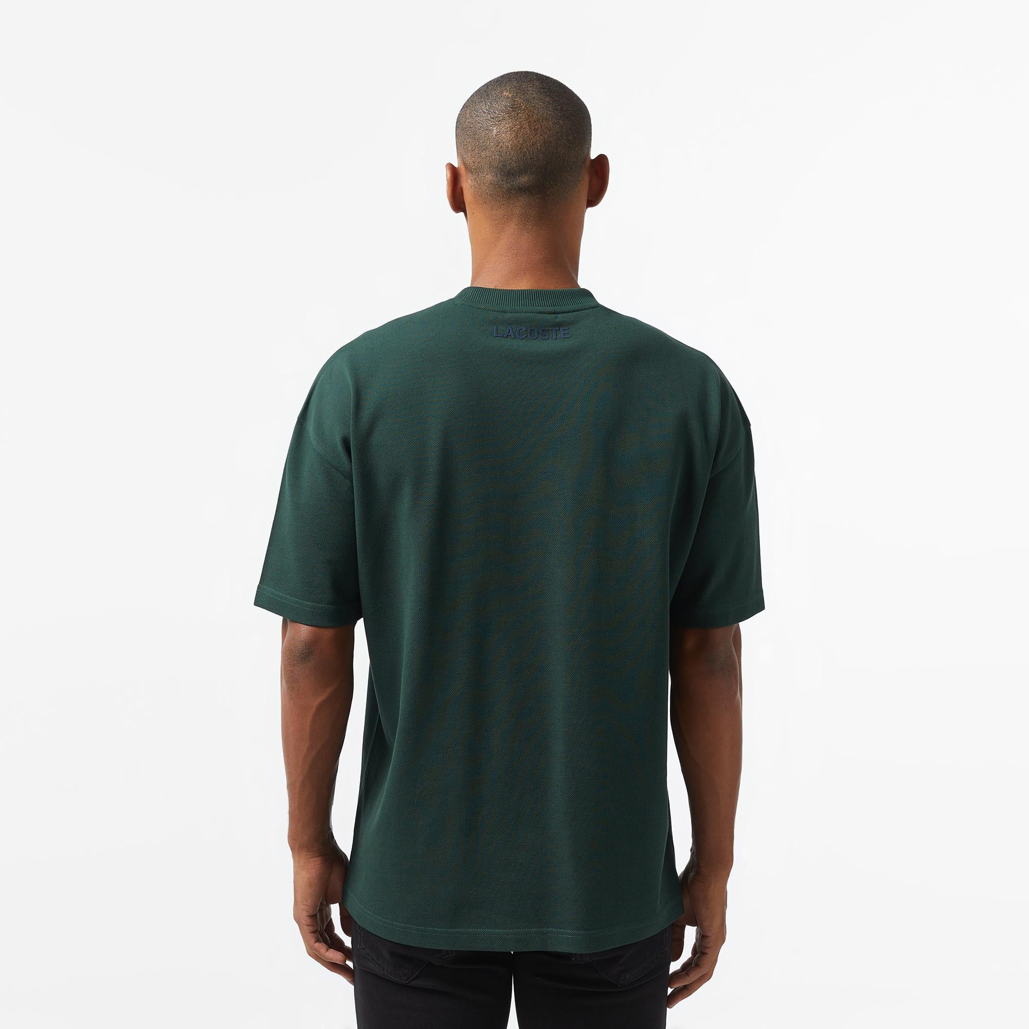 Erkek Oversize Fit Bisiklet Yaka Baskılı Koyu Yeşil T-Shirt