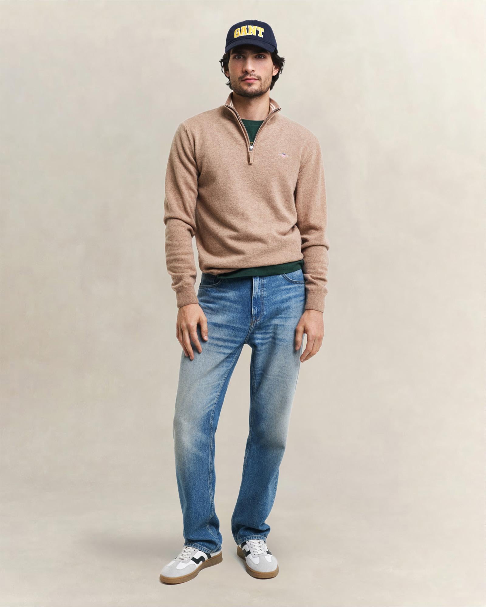GANT Erkek Bej Regular Fit Yarım Fermuarlı Yün Kazak