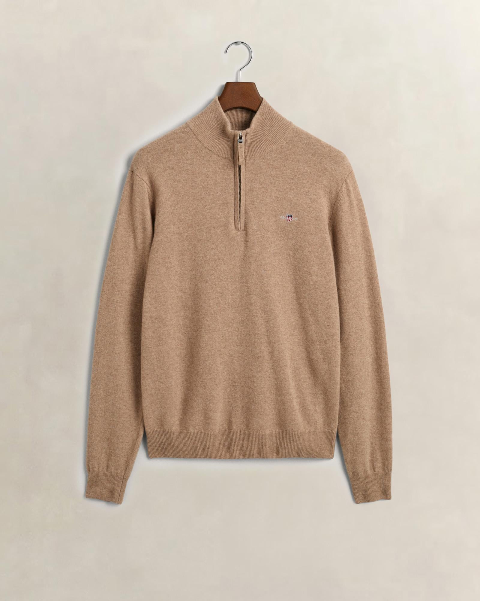 GANT Erkek Bej Regular Fit Yarım Fermuarlı Yün Kazak