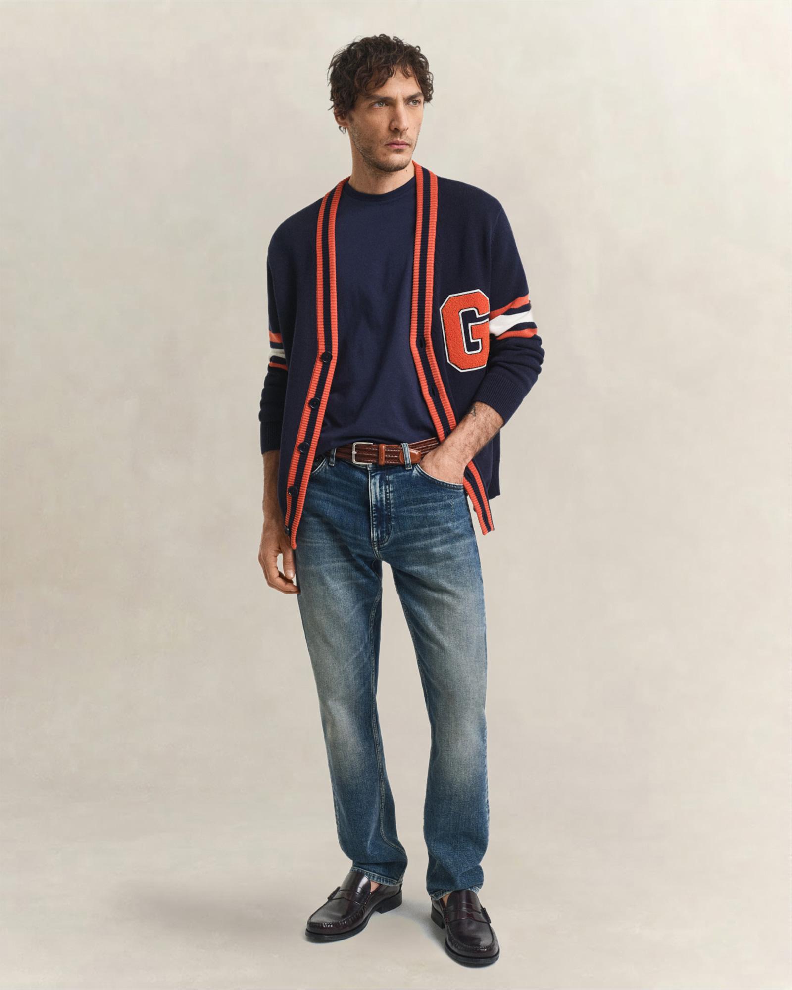 GANT Erkek Lacivert Bisiklet Yaka Regular Fit Logolu T-Shirt