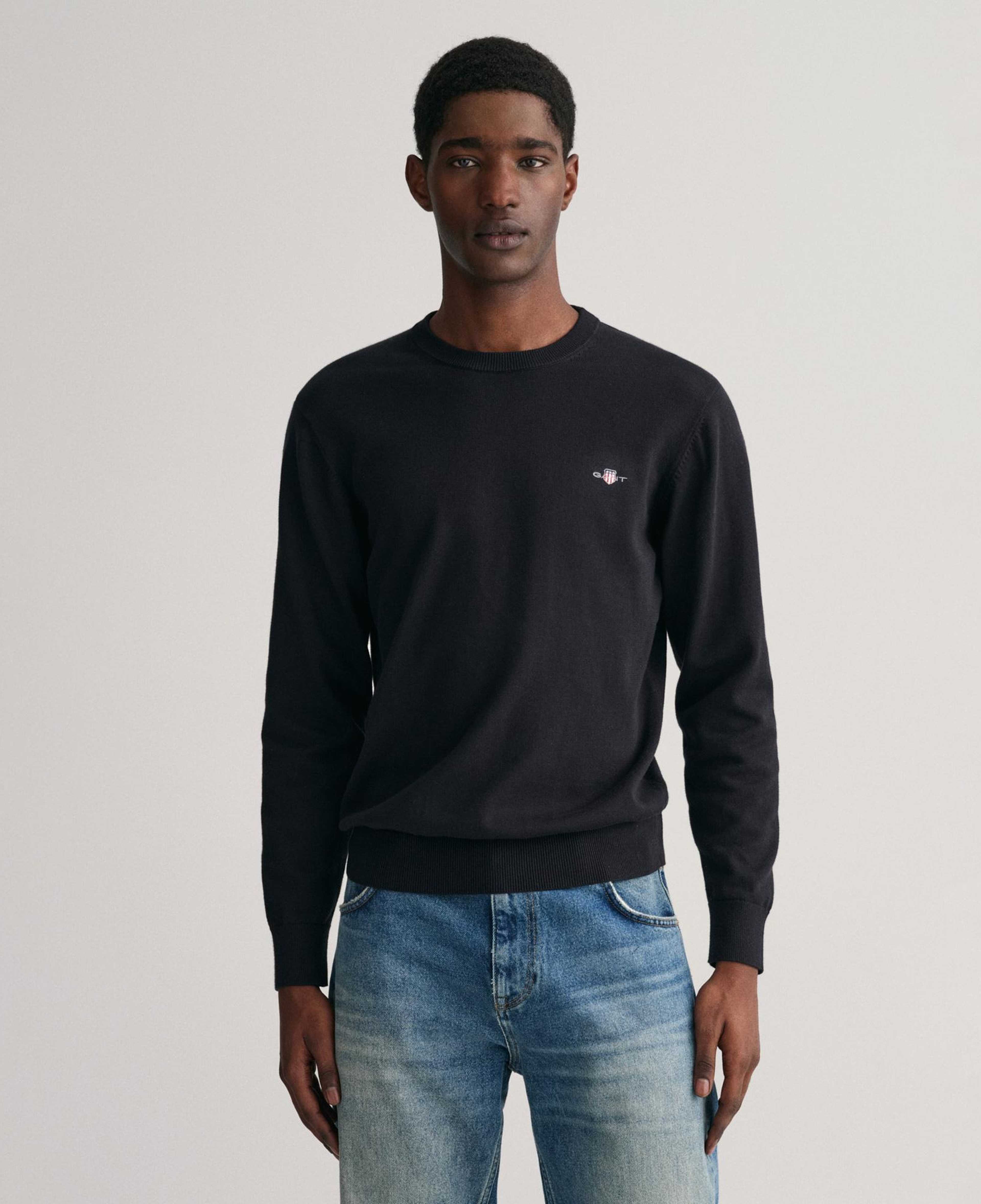 GANT Erkek Siyah Regular Fit Bisiklet Yaka Kazak
