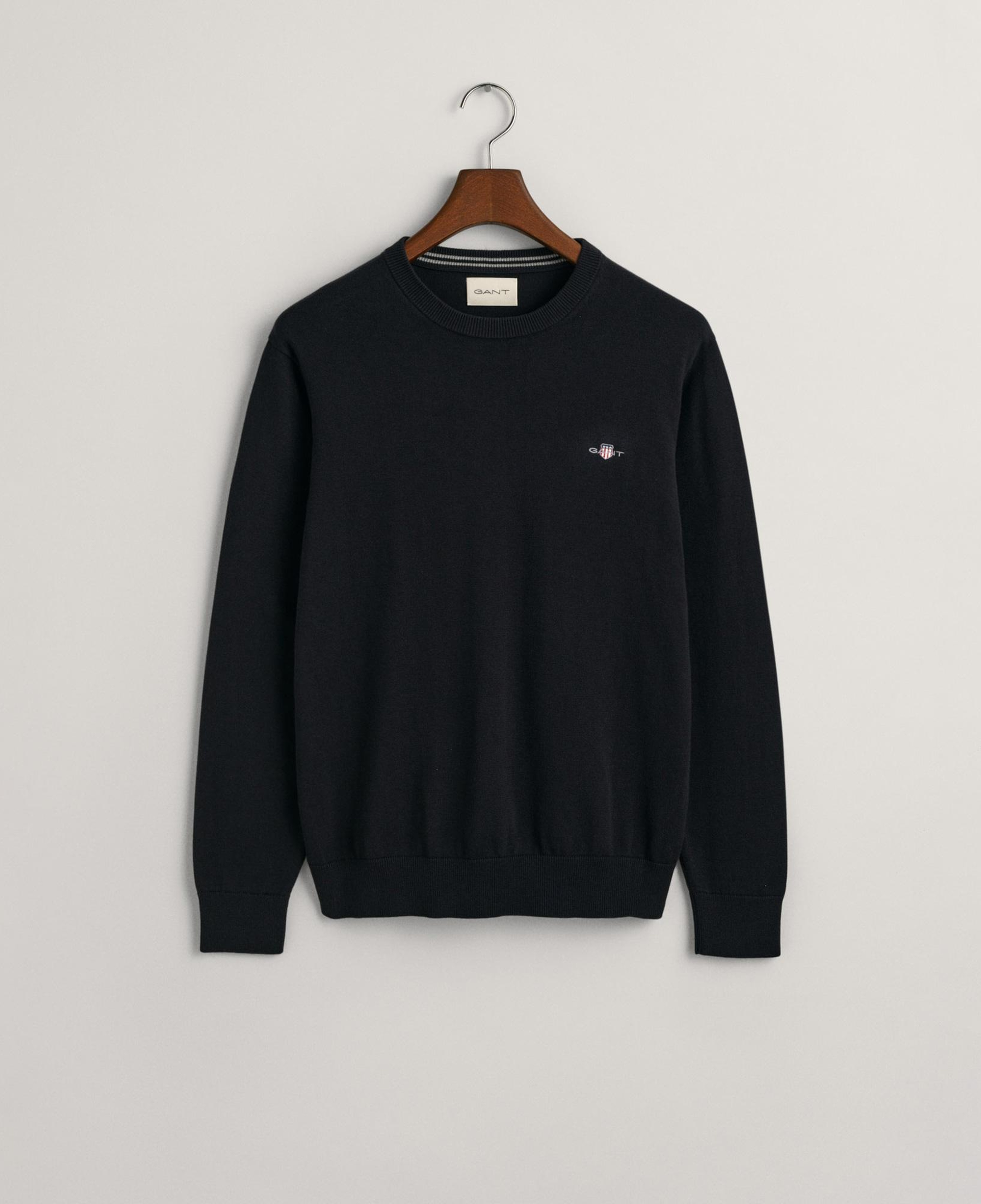 GANT Erkek Siyah Regular Fit Bisiklet Yaka Kazak