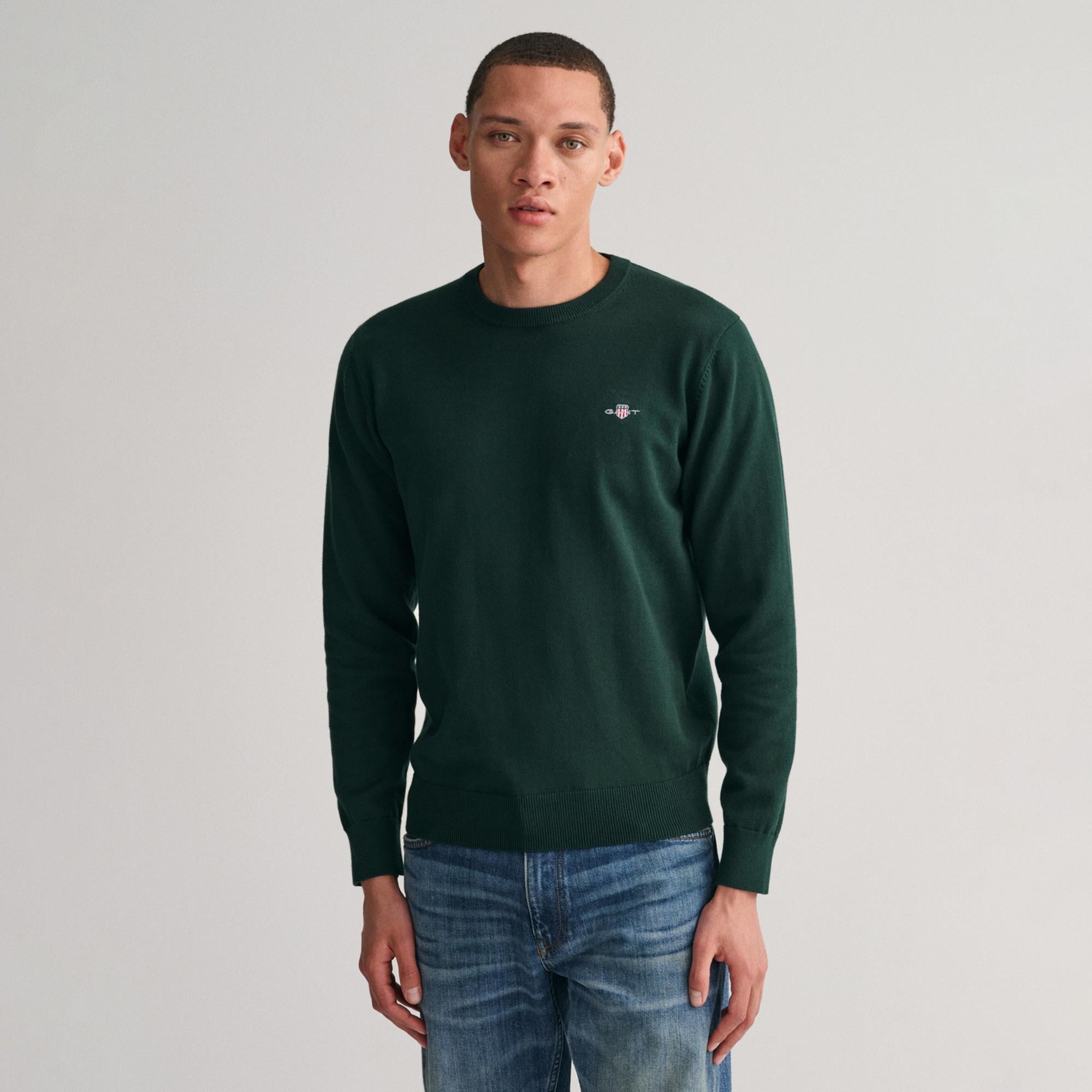 GANT Erkek Yeşil Regular Fit Bisiklet Yaka Kazak