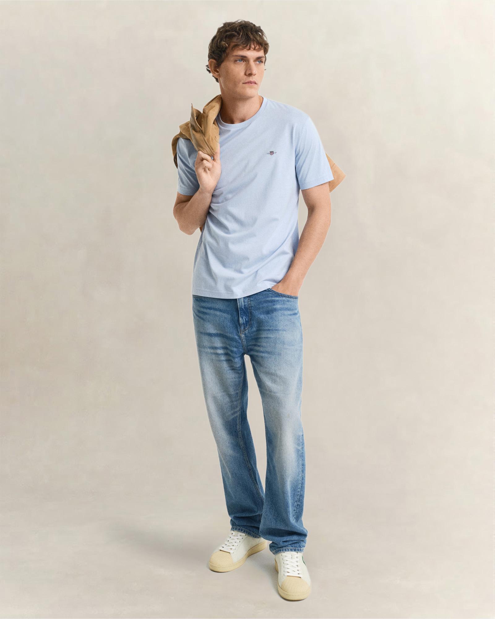 GANT Erkek Mavi Bisiklet Yaka Regular Fit Logolu T-Shirt