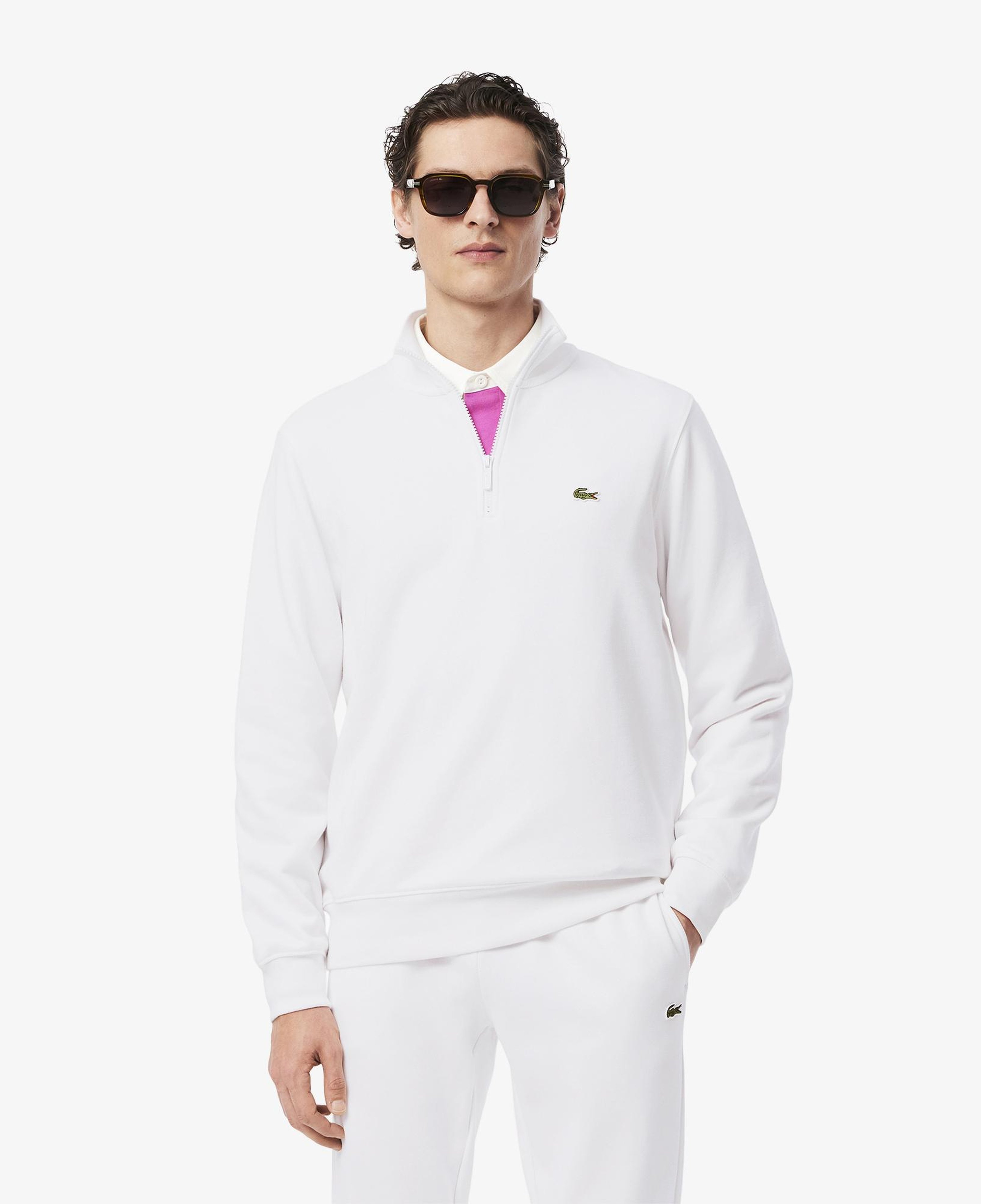 Lacoste Erkek Classic Fit Yarım Fermuarlı Beyaz Sweatshirt