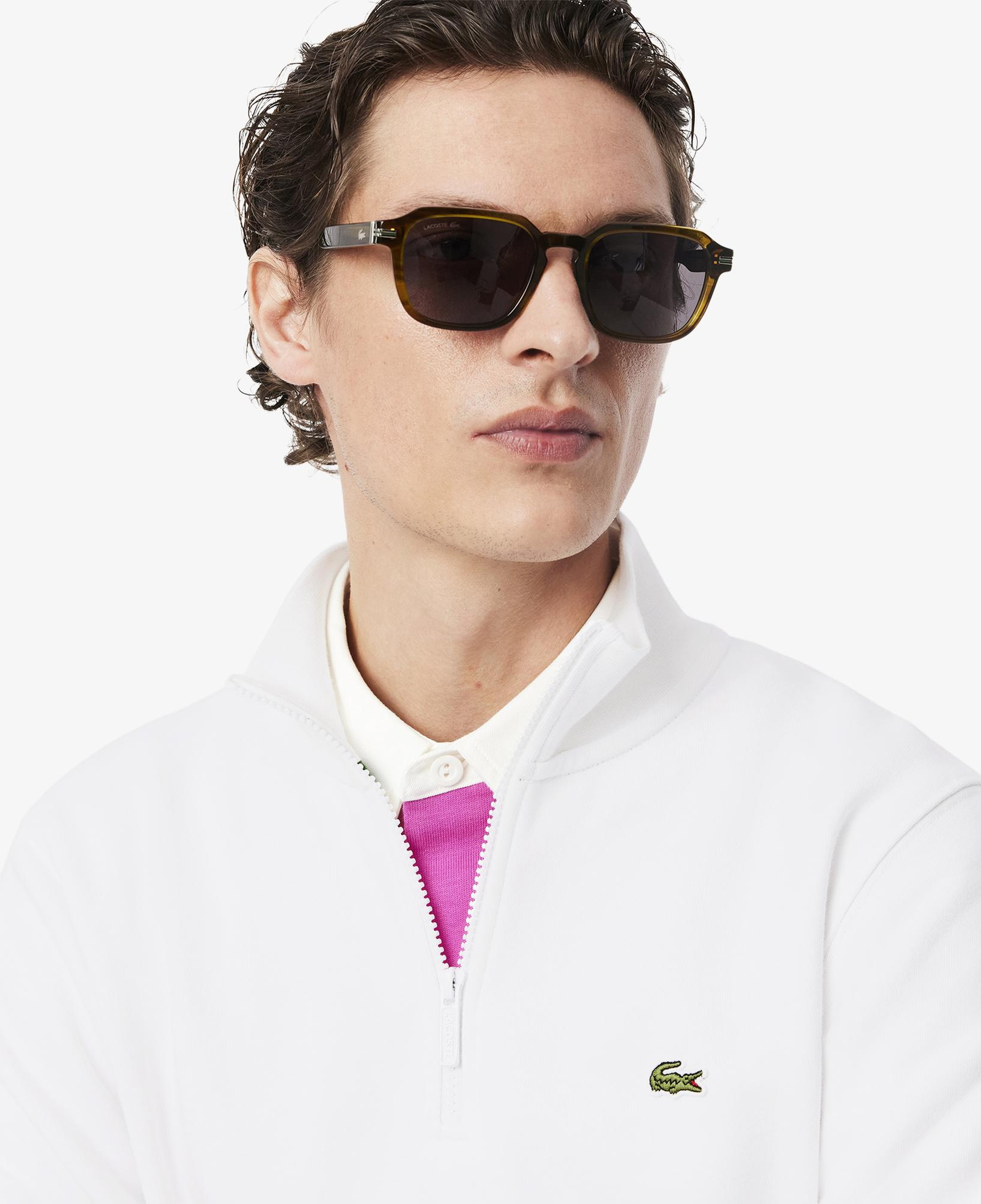 Lacoste Erkek Classic Fit Yarım Fermuarlı Beyaz Sweatshirt