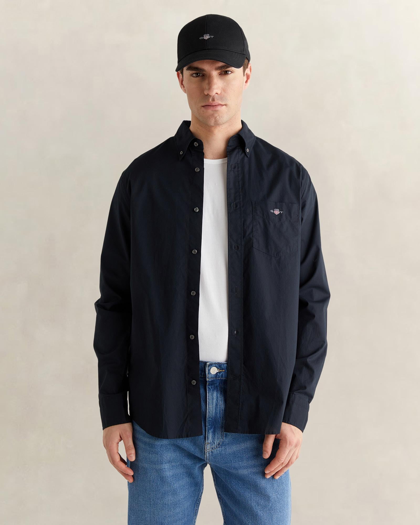 GANT Erkek Siyah Regular Fit Logolu Gömlek