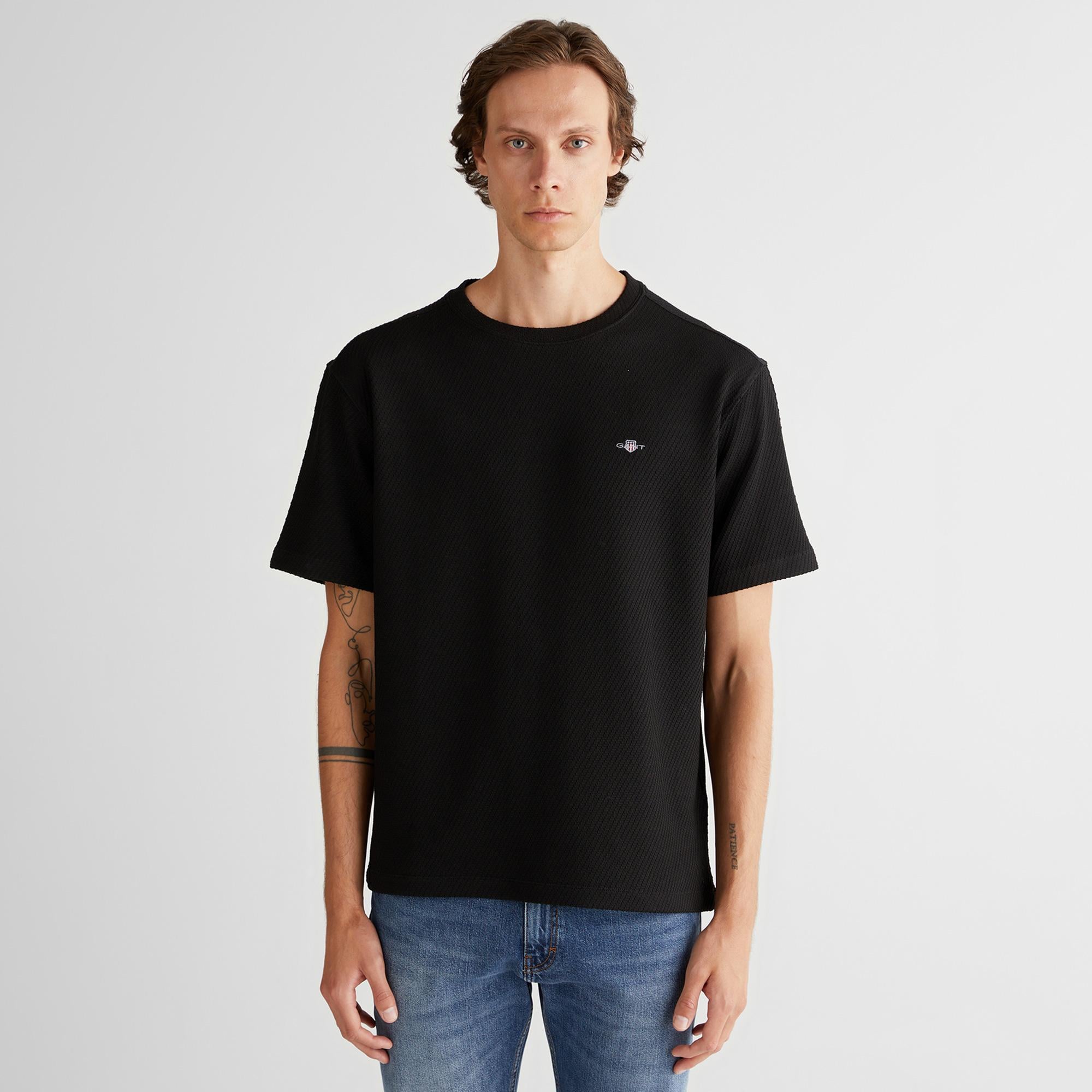 GANT Erkek Siyah Relaxed Fit T-Shirt