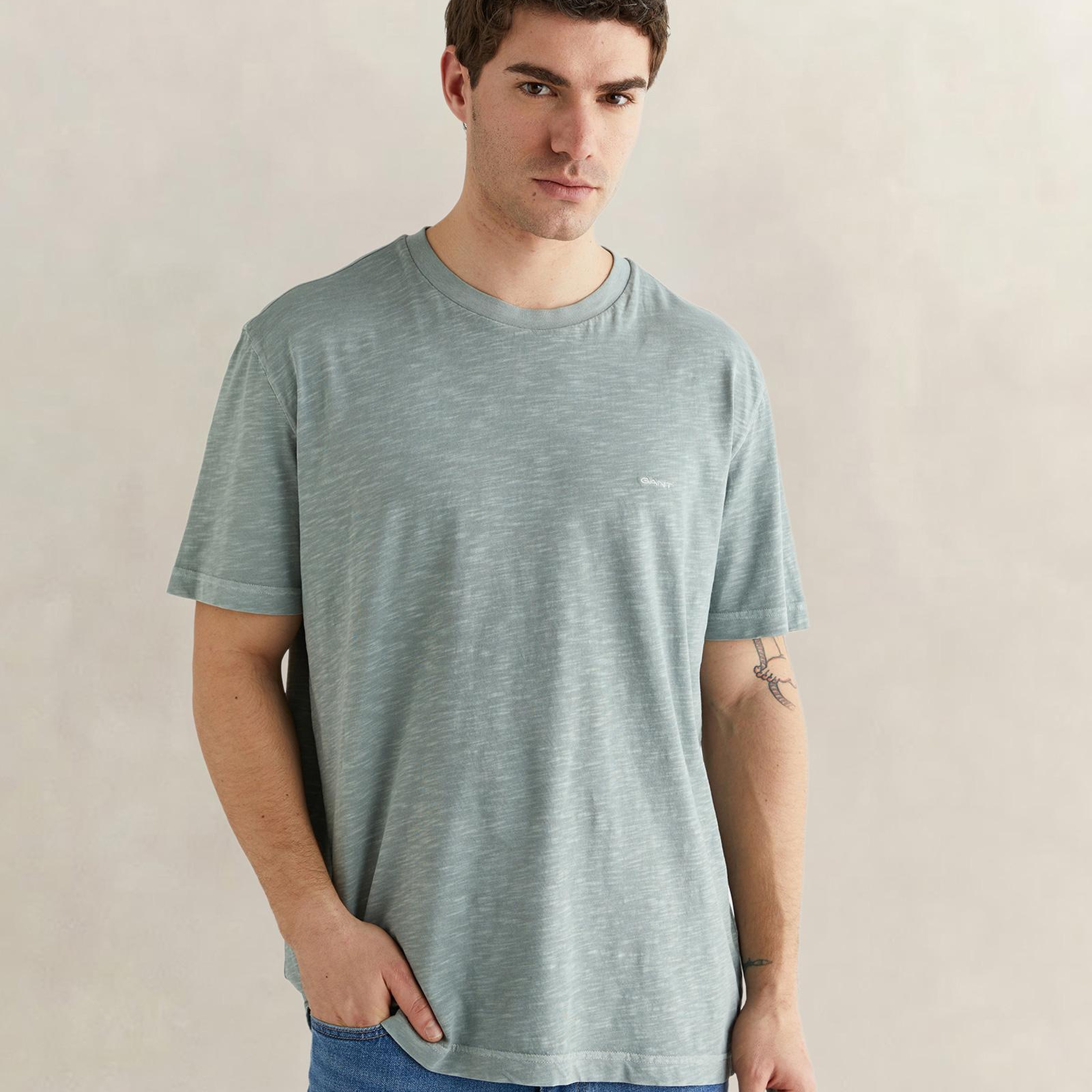 GANT Erkek Yeşil Bisiklet Yaka Regular Fit T-Shirt