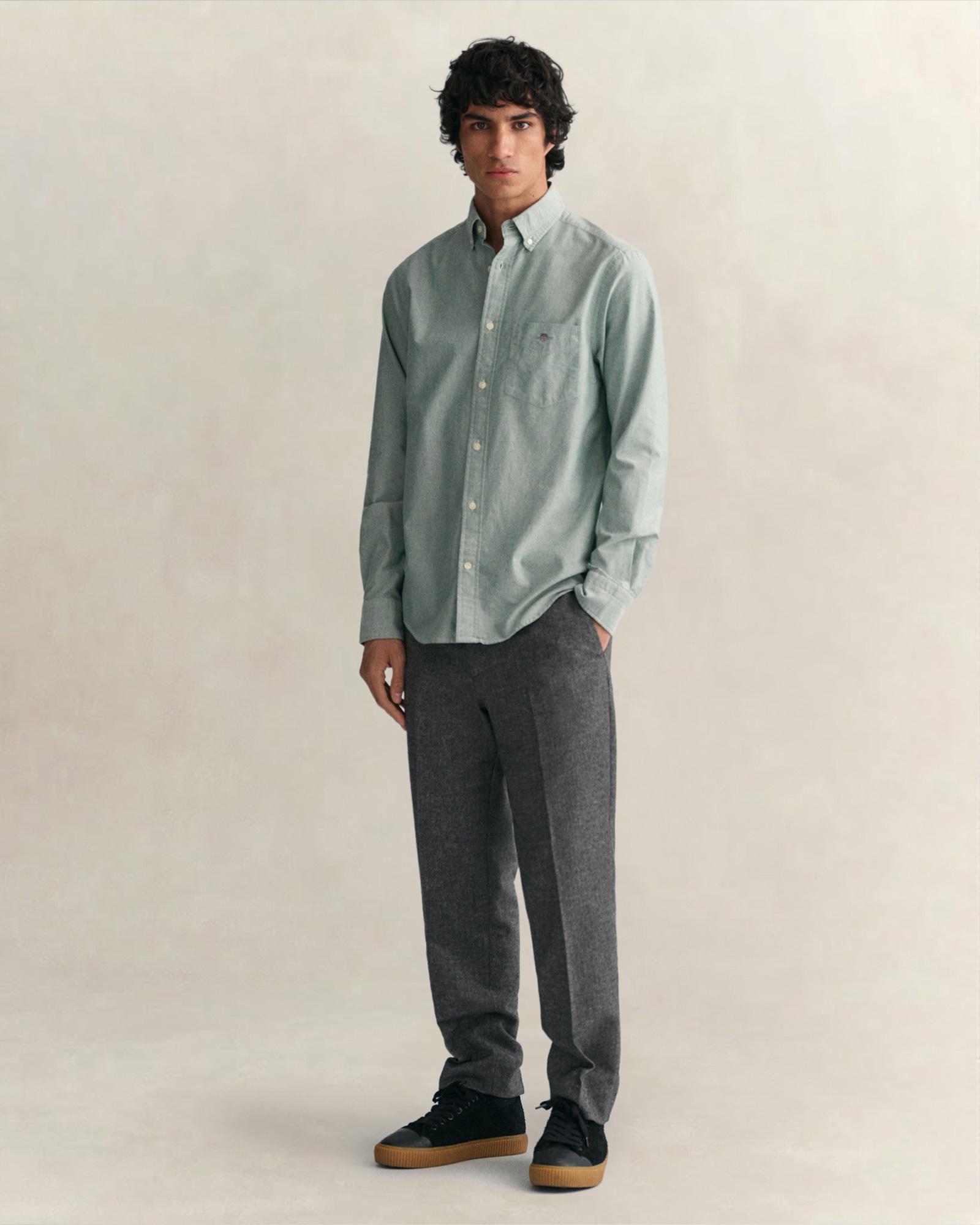 GANT Erkek Yeşil Regular Fit Düğmeli Yaka Oxford Gömlek