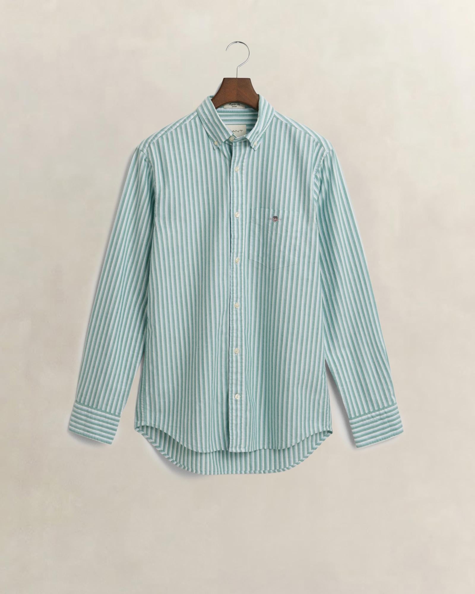 GANT Erkek Yeşil Regular Fit Çizgili Logolu Gömlek