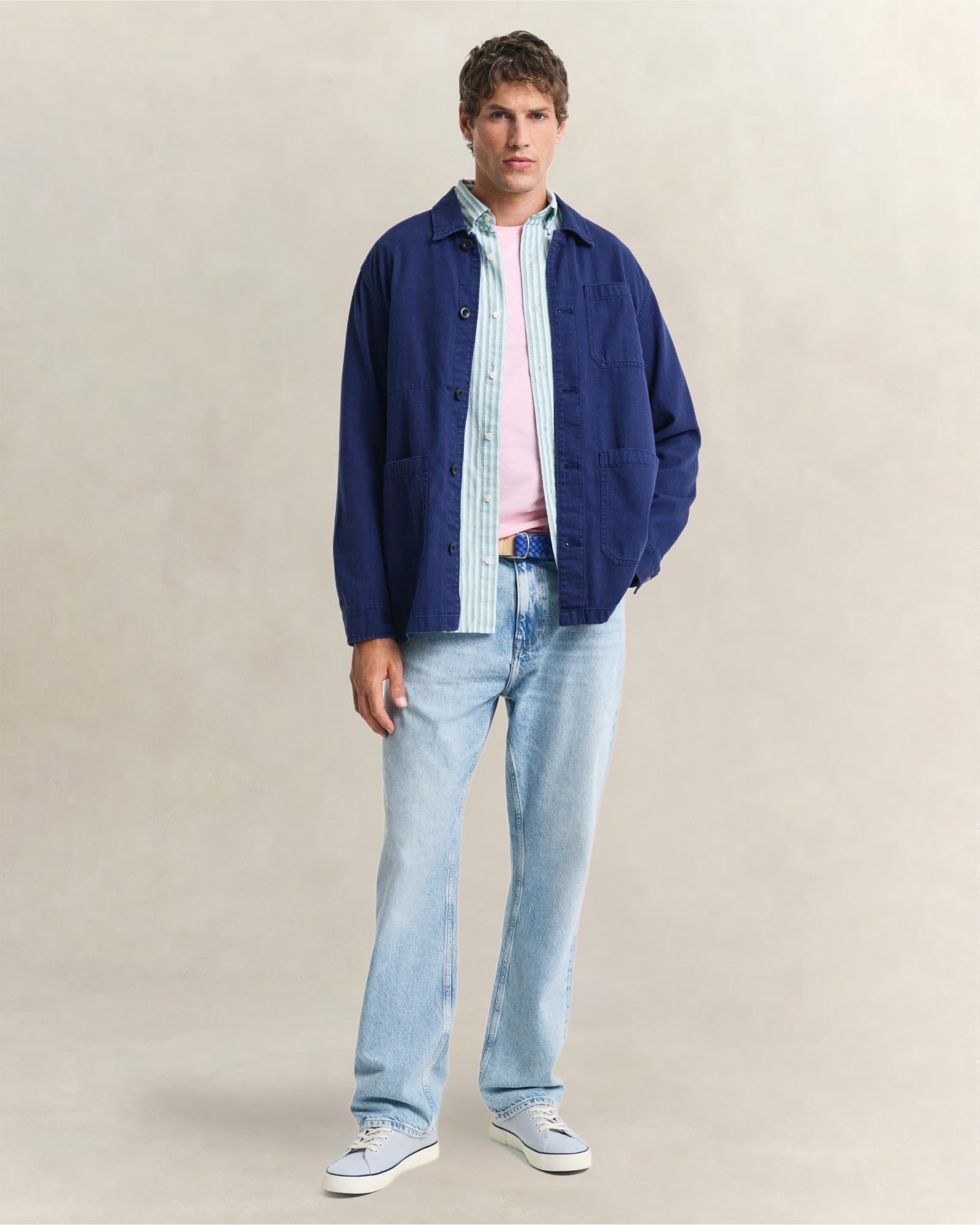 GANT Erkek Yeşil Regular Fit Çizgili Logolu Gömlek