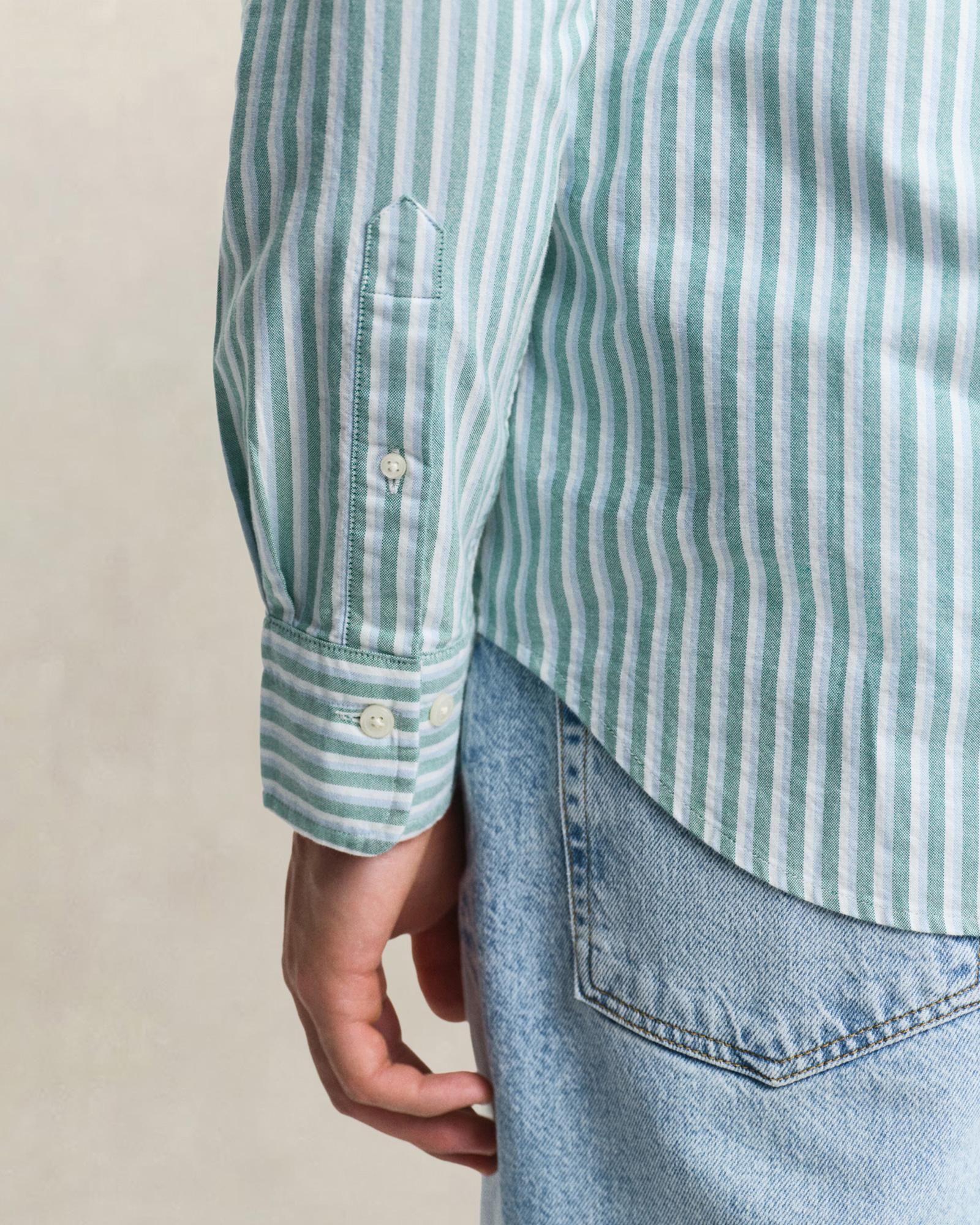 GANT Erkek Yeşil Regular Fit Çizgili Logolu Gömlek