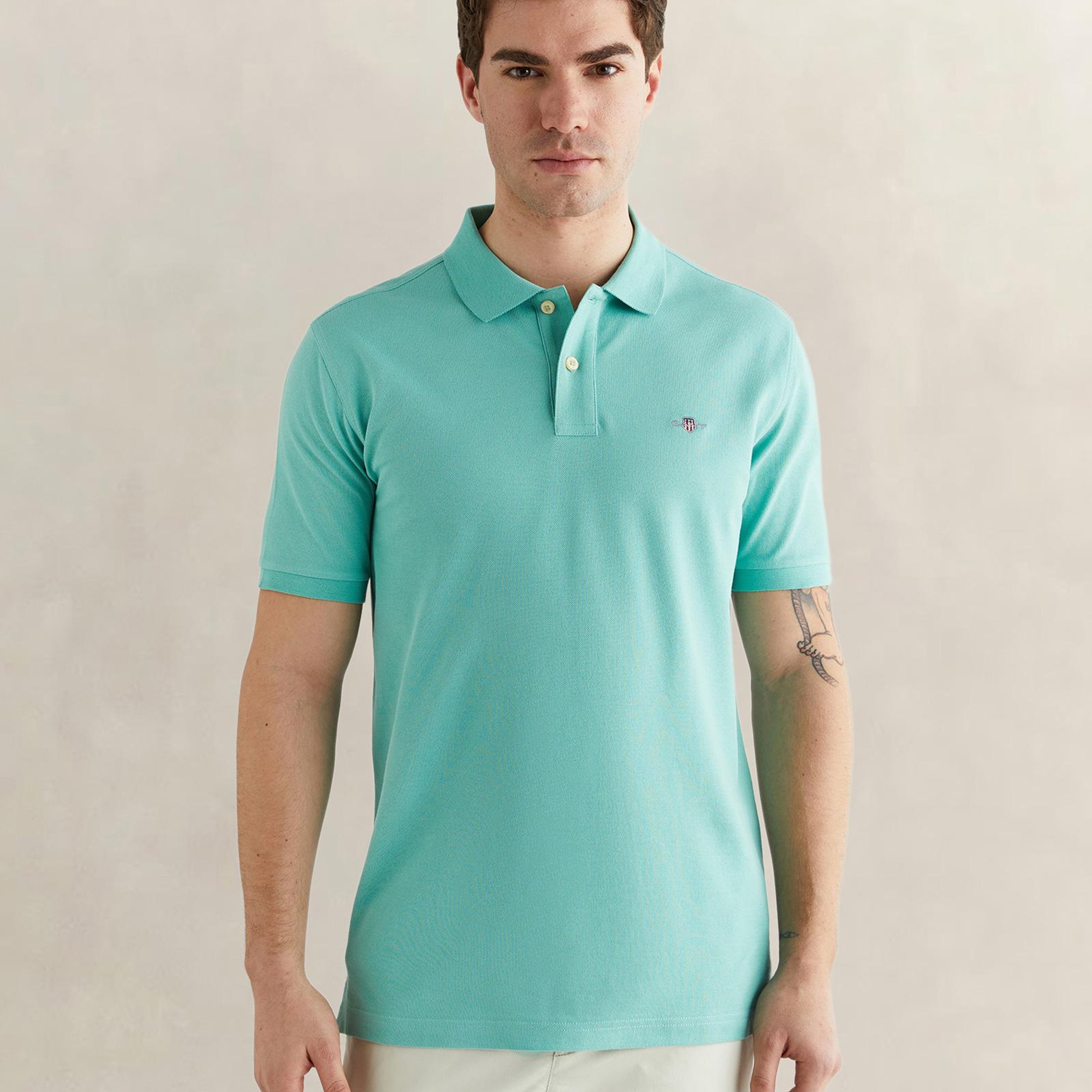 GANT Erkek Mavi Regular Fit Logolu Polo Yaka T-Shirt