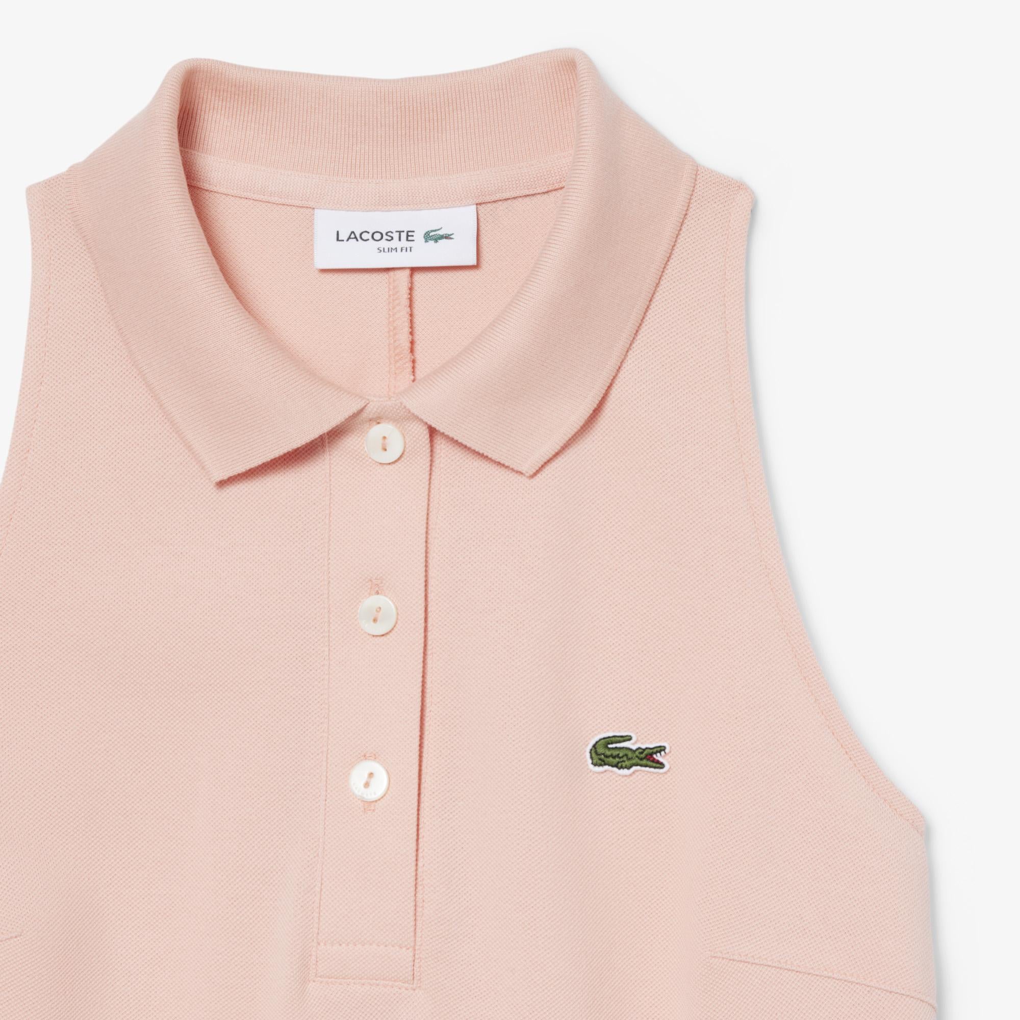 Kadın Slim Fit Kolsuz Polo Yaka Pembe Elbise