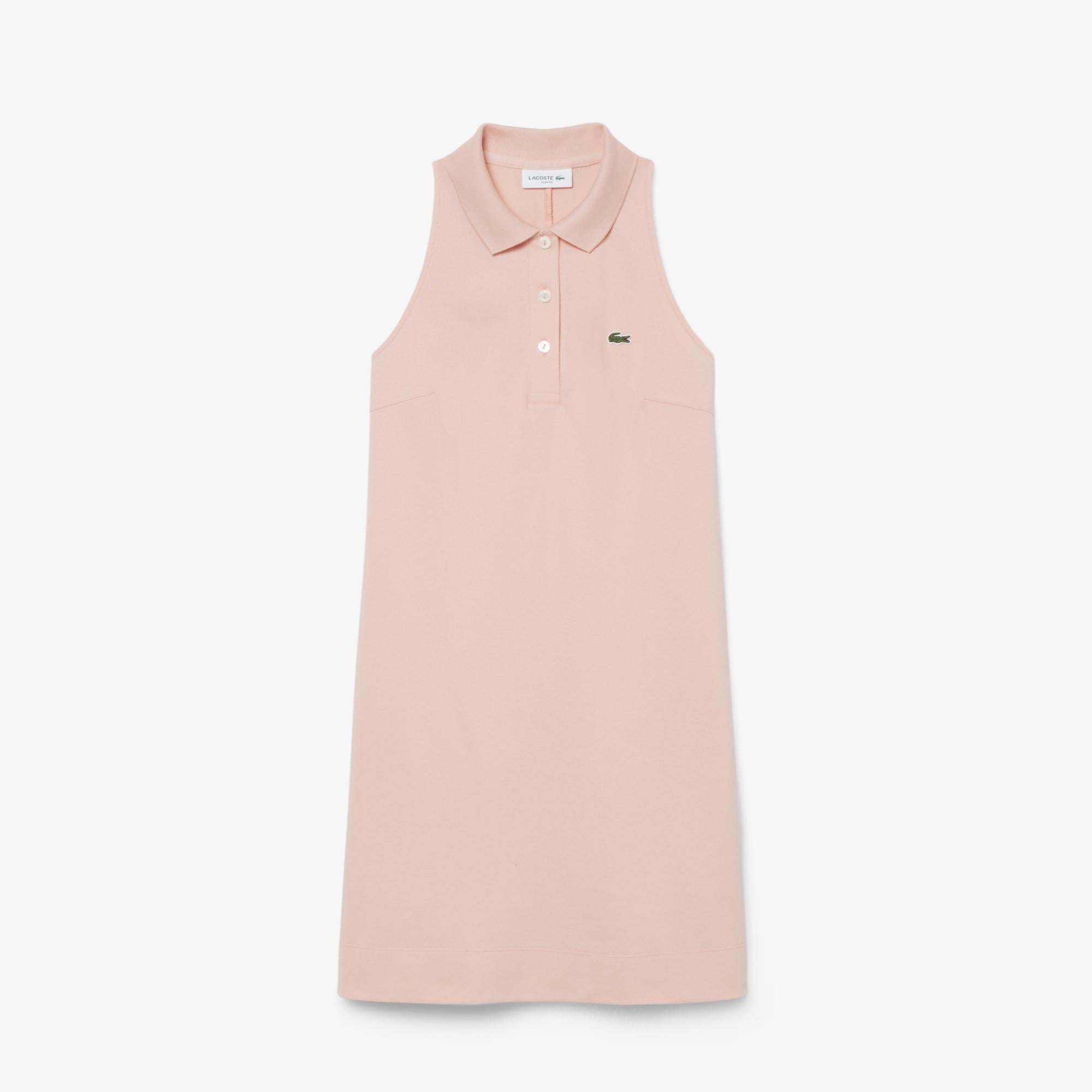 Kadın Slim Fit Kolsuz Polo Yaka Pembe Elbise