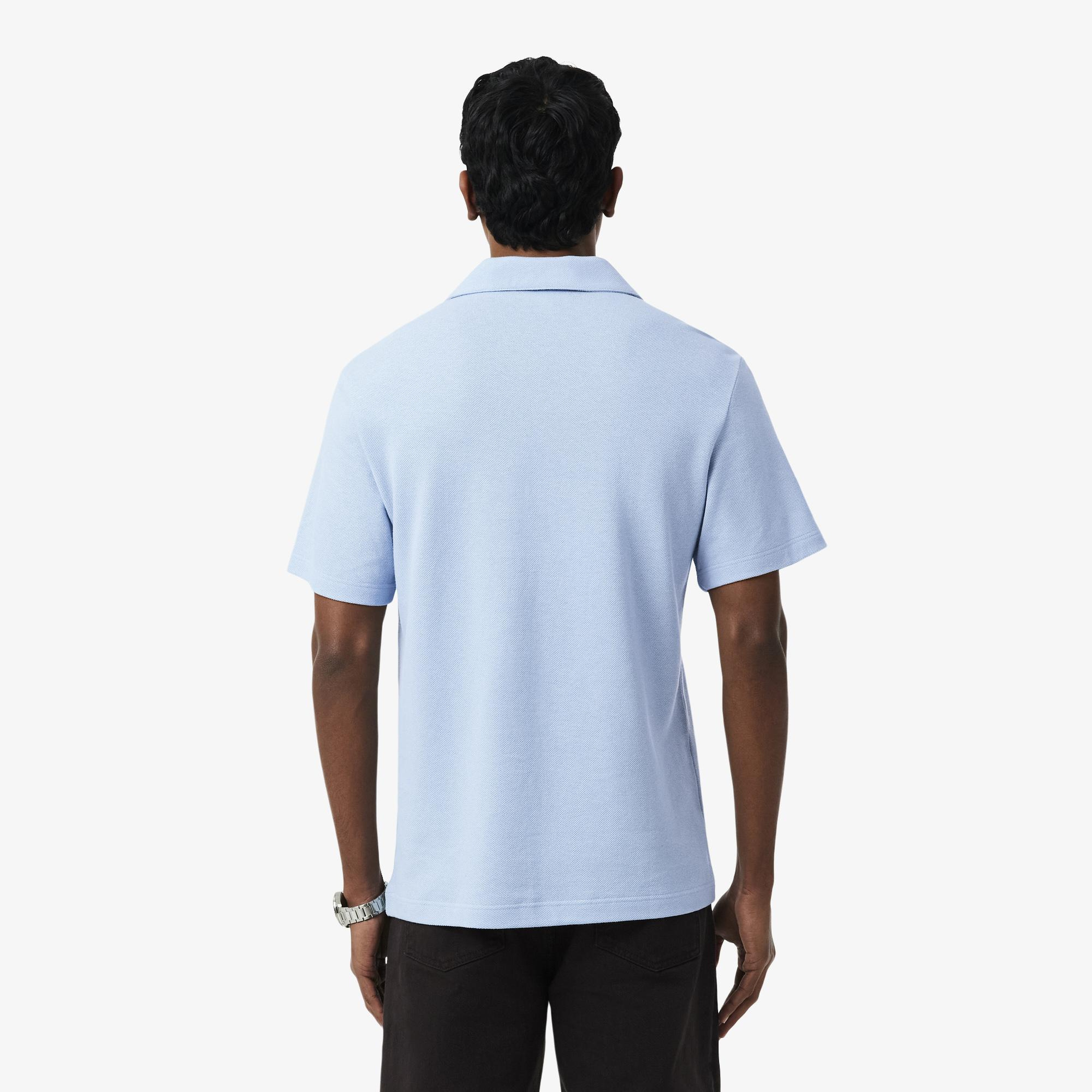 Erkek Classic Fit Keten Mavi Polo