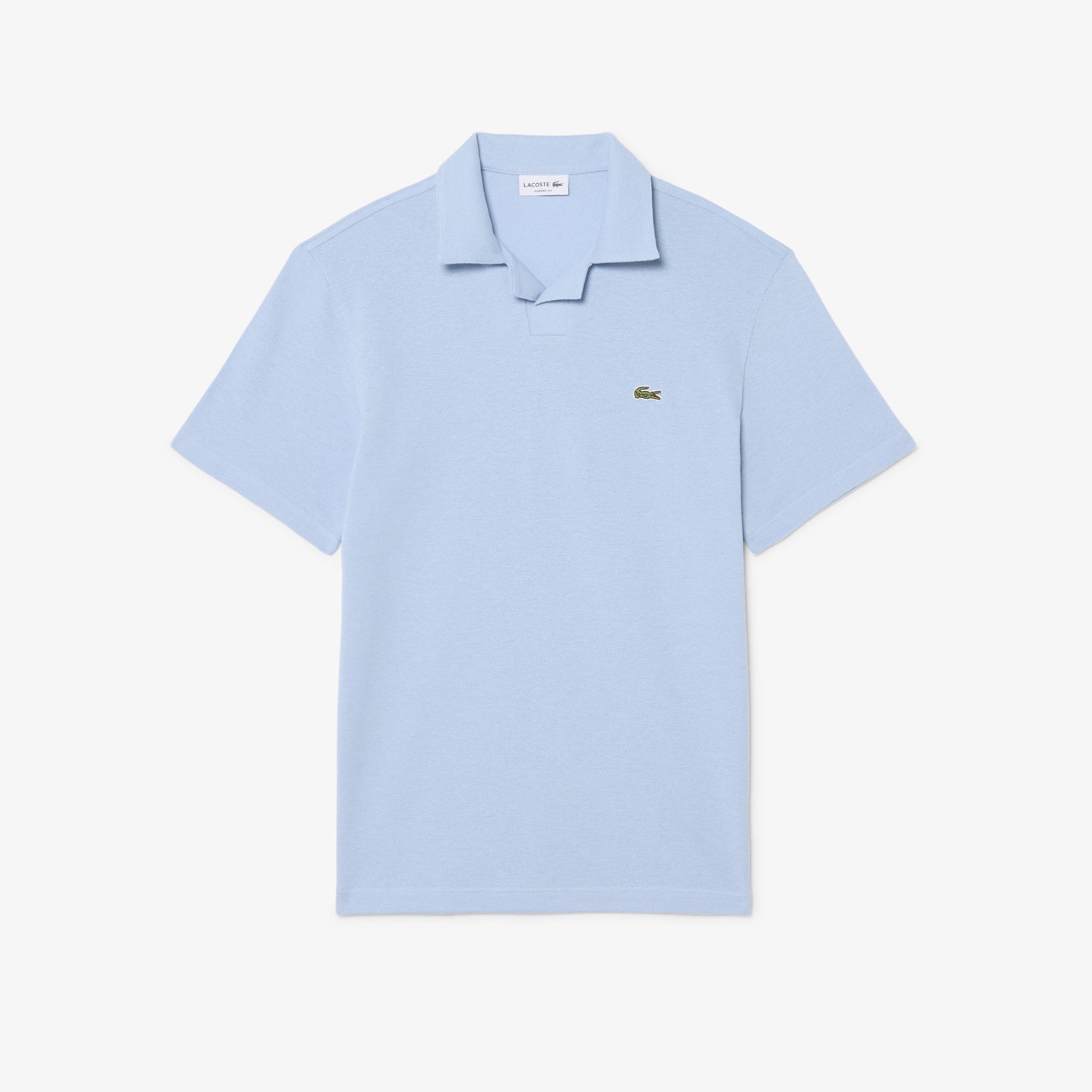 Erkek Classic Fit Keten Mavi Polo