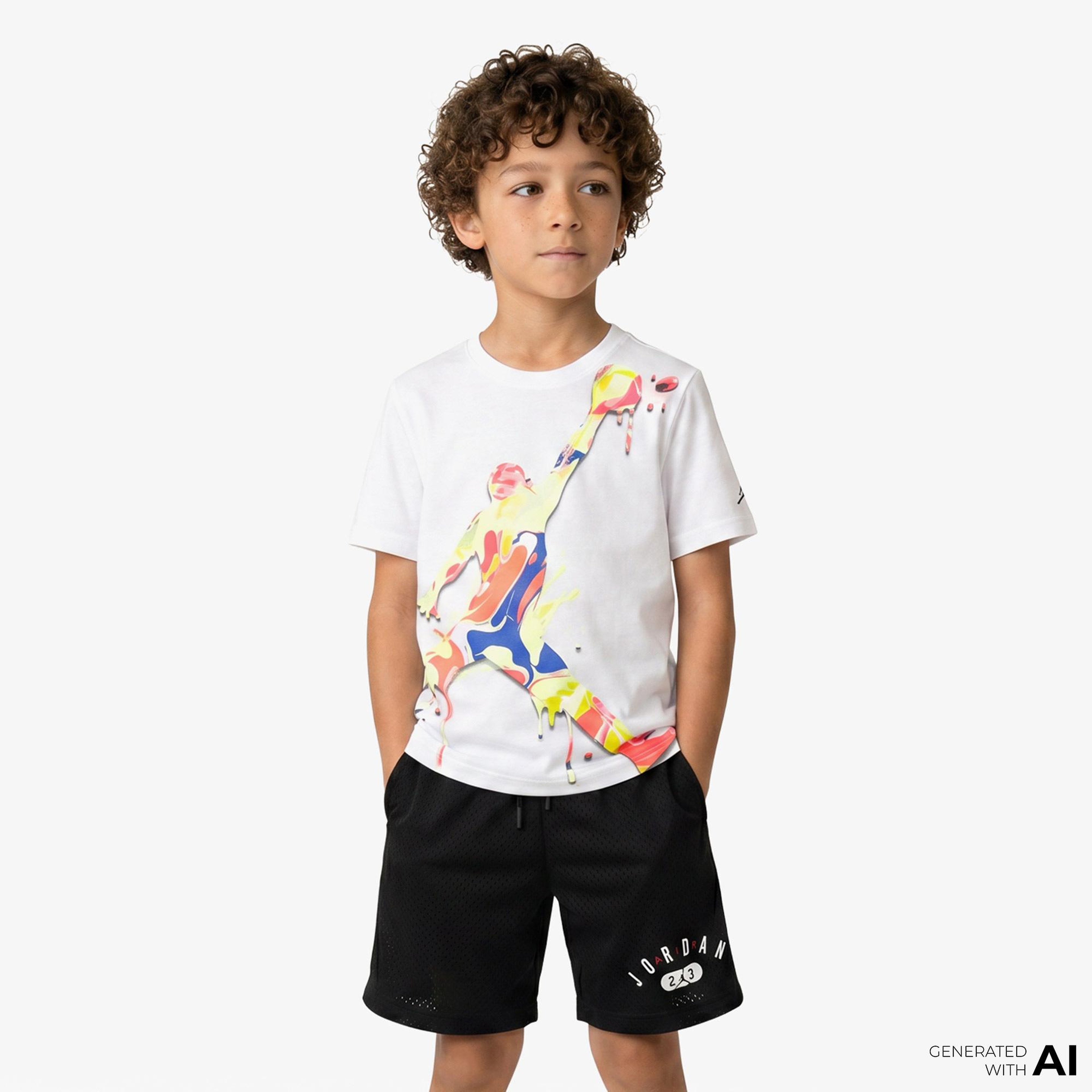 Jordan Super Splash Paint Spill Jumpman Erkek Çocuk Beyaz T-Shirt